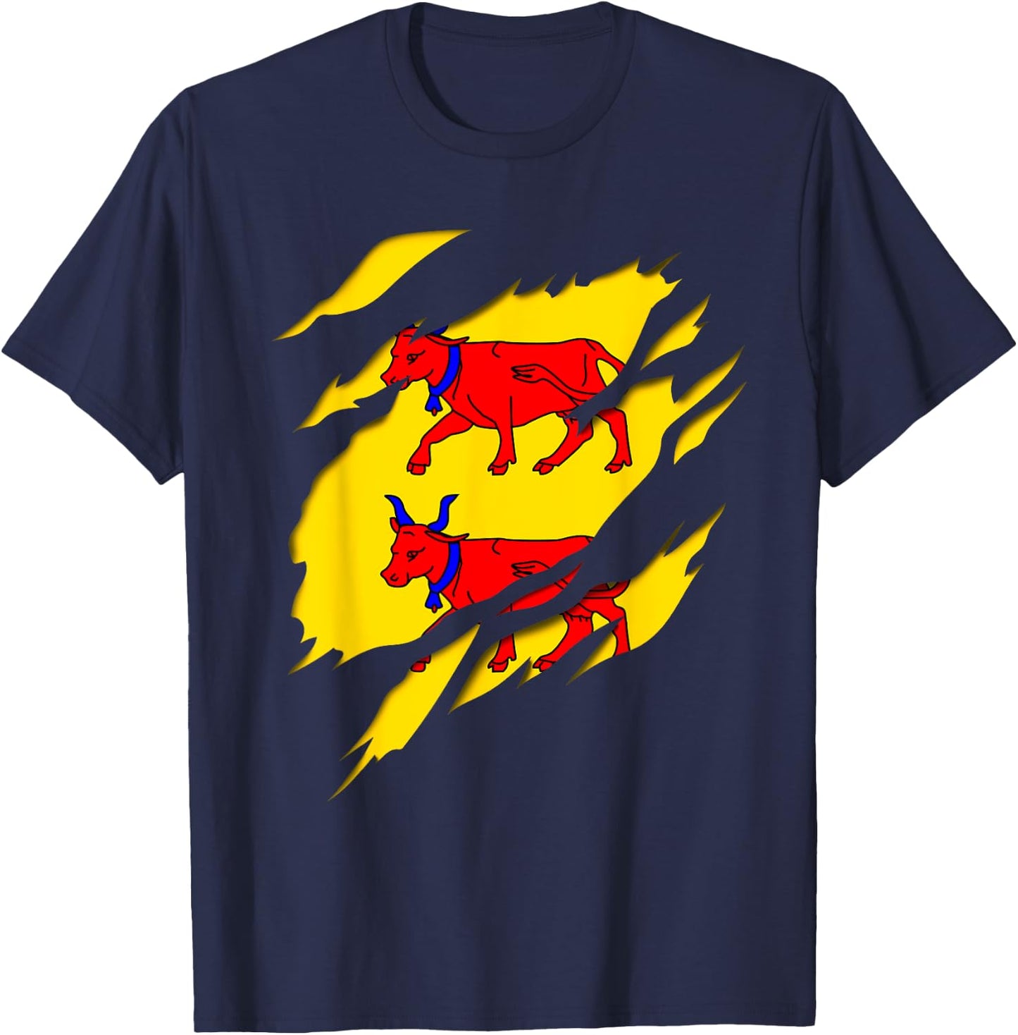 Béarn Flag Crest Ripped 3D Effect France T-Shirt - T-Shirt | Navy
