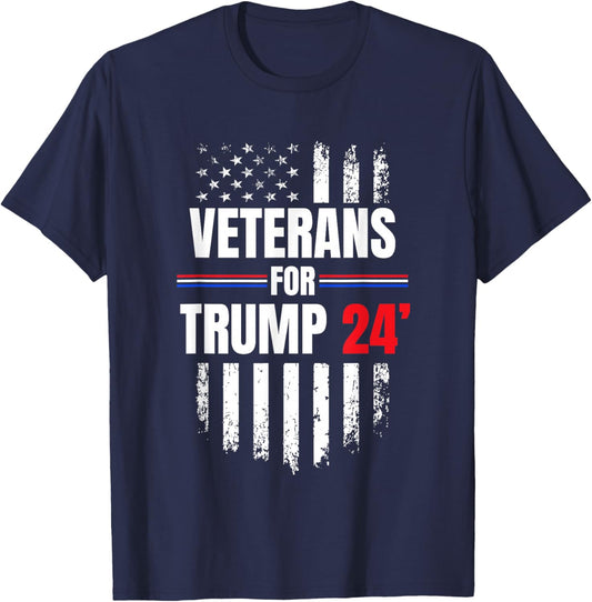 Veterans For Trump 2024 American Flag T-Shirt - T-Shirt | Navy