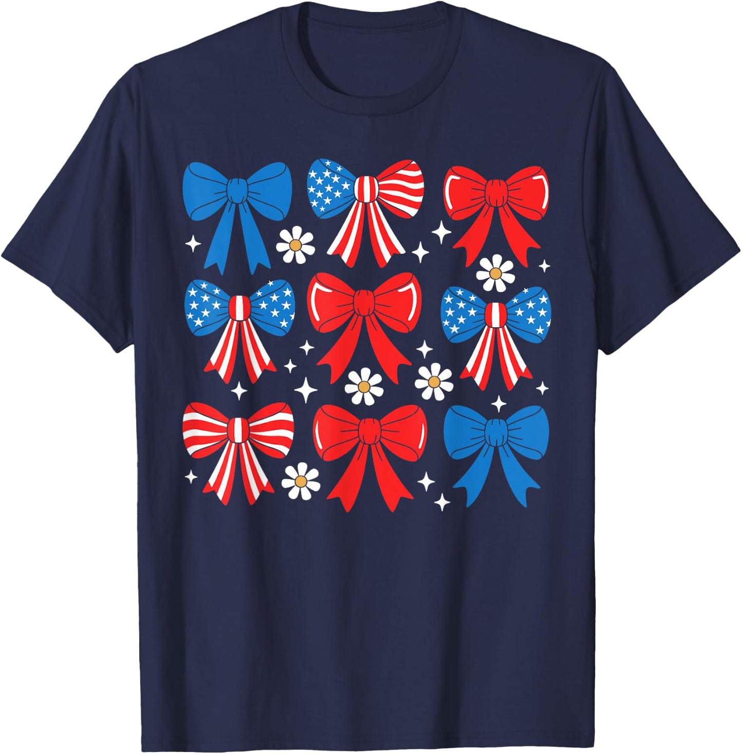 4th Of July Coquette Bow Women Girls USA Fourth Of July Bows T-Shirt - T-Shirt | Navy