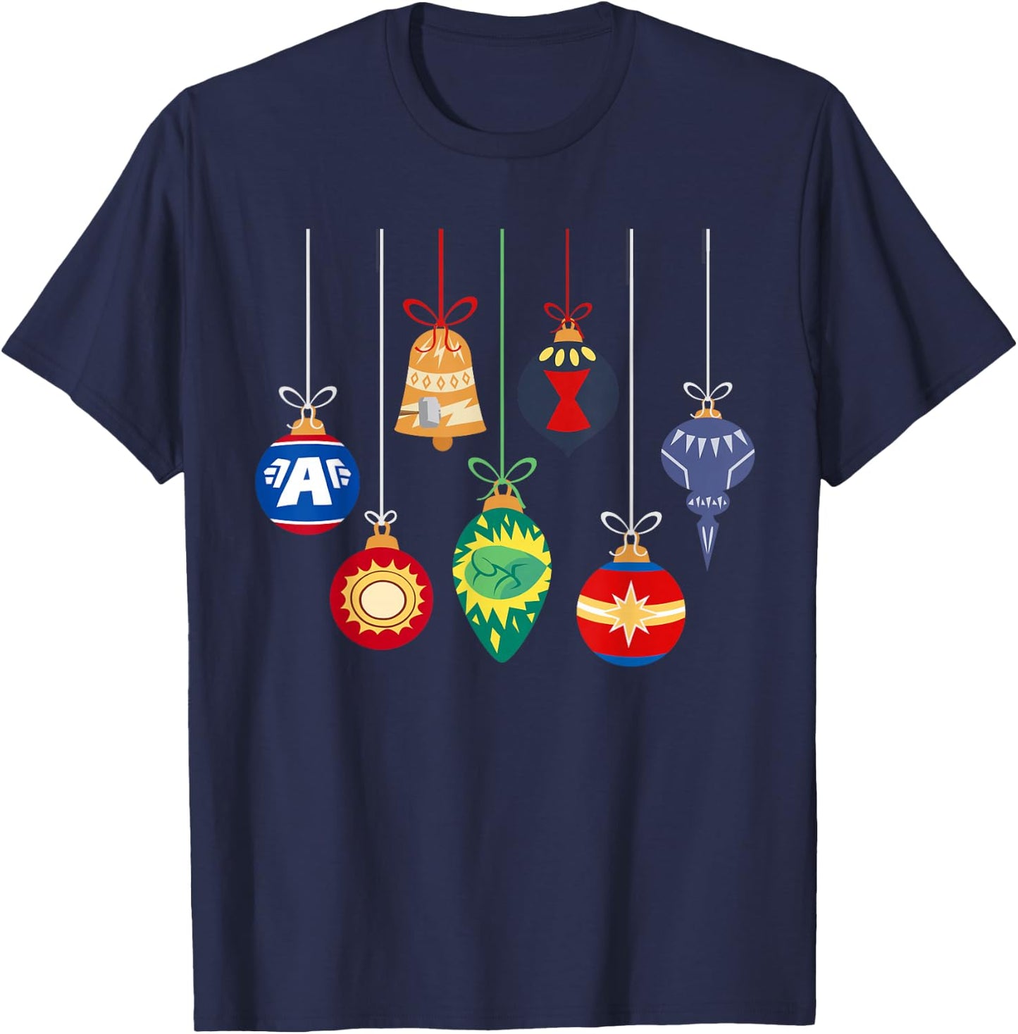 Marvel Holiday Christmas Avengers Team Festive Ornaments T-Shirt - T-Shirt | Navy