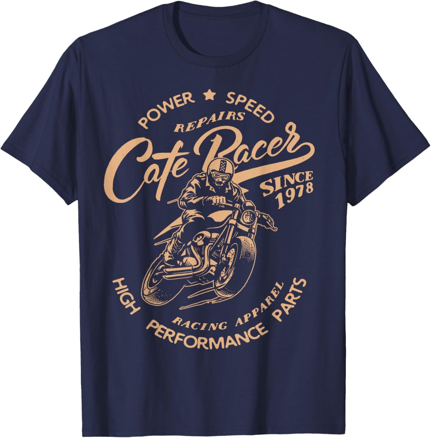 Vintage Cafe Racer Motorcycle Racing Bikers Gift T-Shirt - T-Shirt | Navy