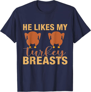 He Likes My Turkey Breast Funny Couple Matching T-Shirt - T-Shirt | Navy