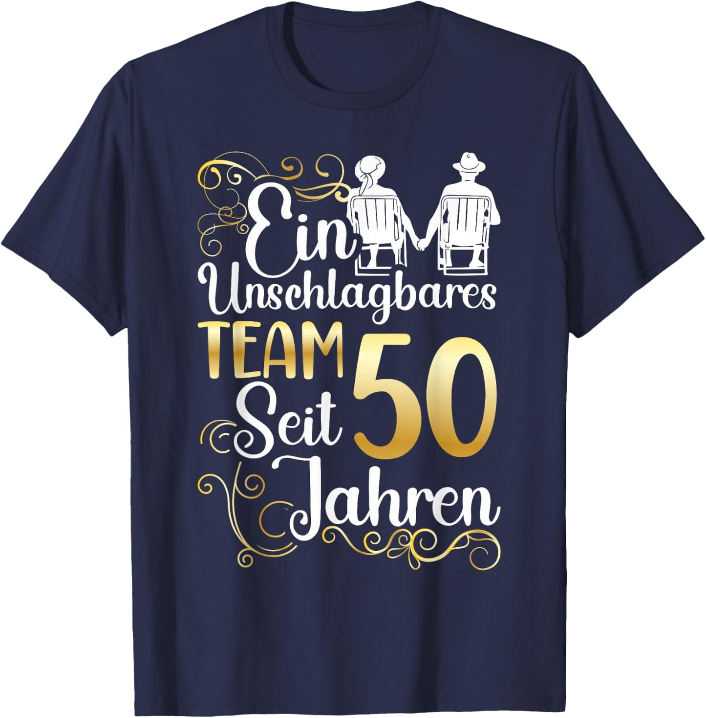 Golden Wedding 50 Years Married Wedding Anniversary , black T-Shirt - T-Shirt | Navy