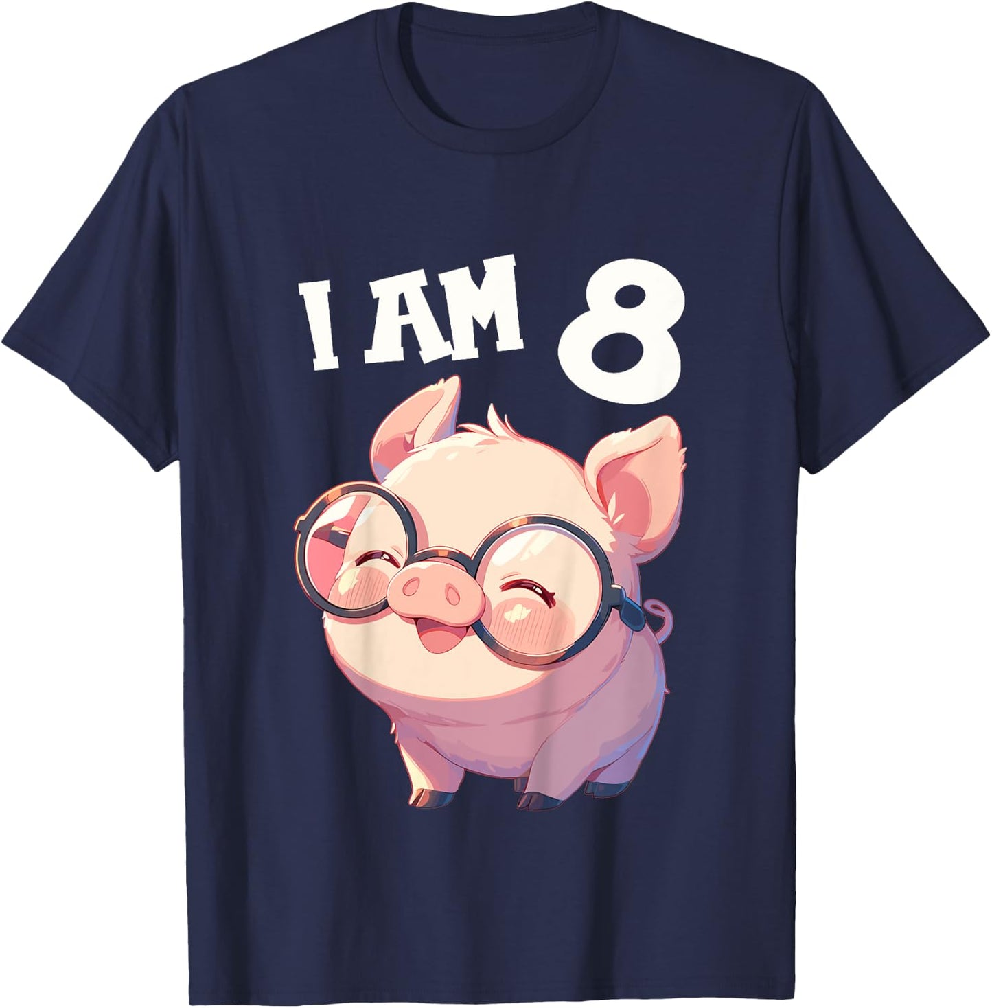 Kids 8 Years old 8 birthday Pigs Boy Girl Pig T-Shirt - T-Shirt | Navy