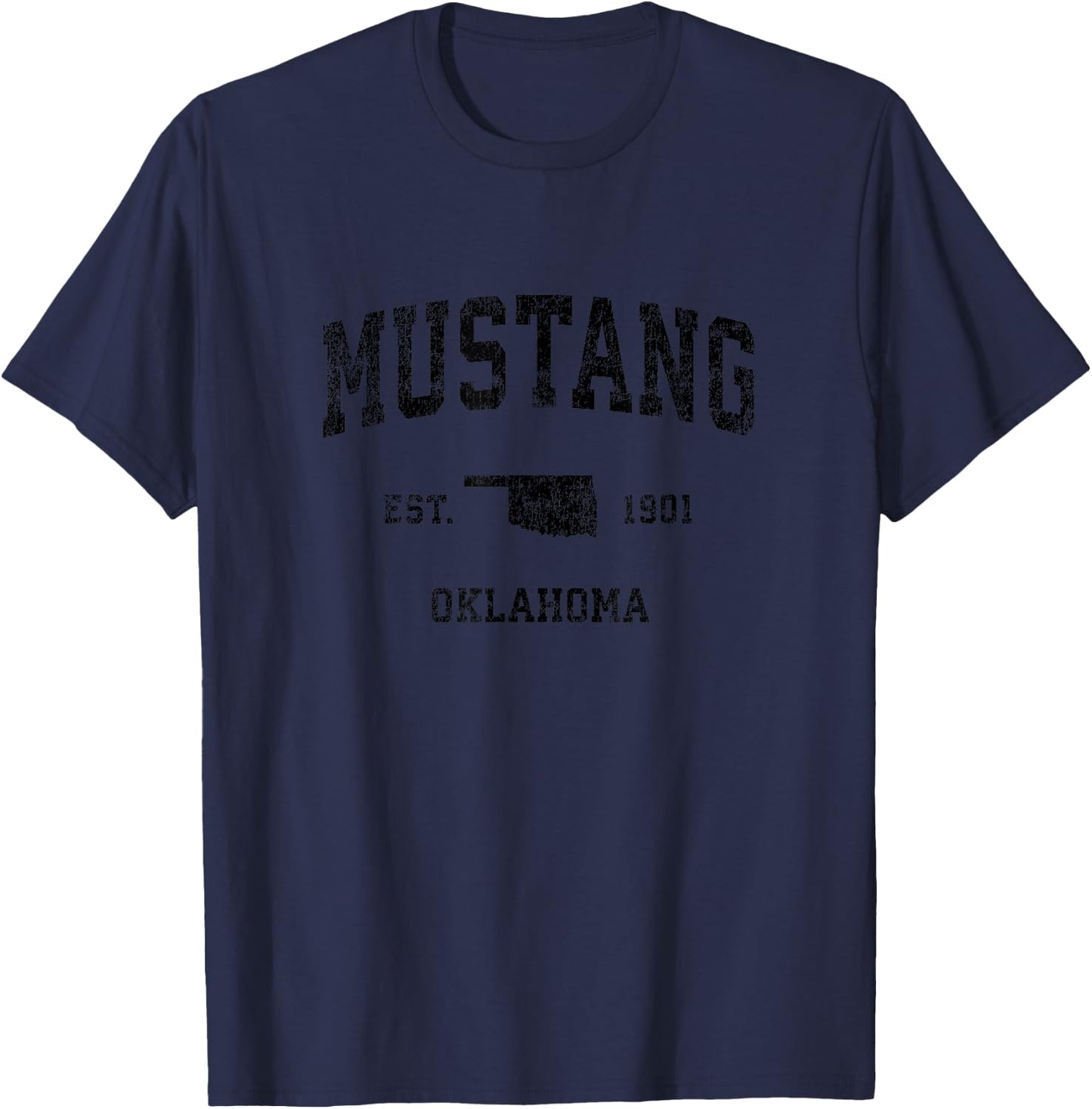 Mustang Oklahoma OK Vintage Sports Design Black Print T-Shirt - T-Shirt | Navy