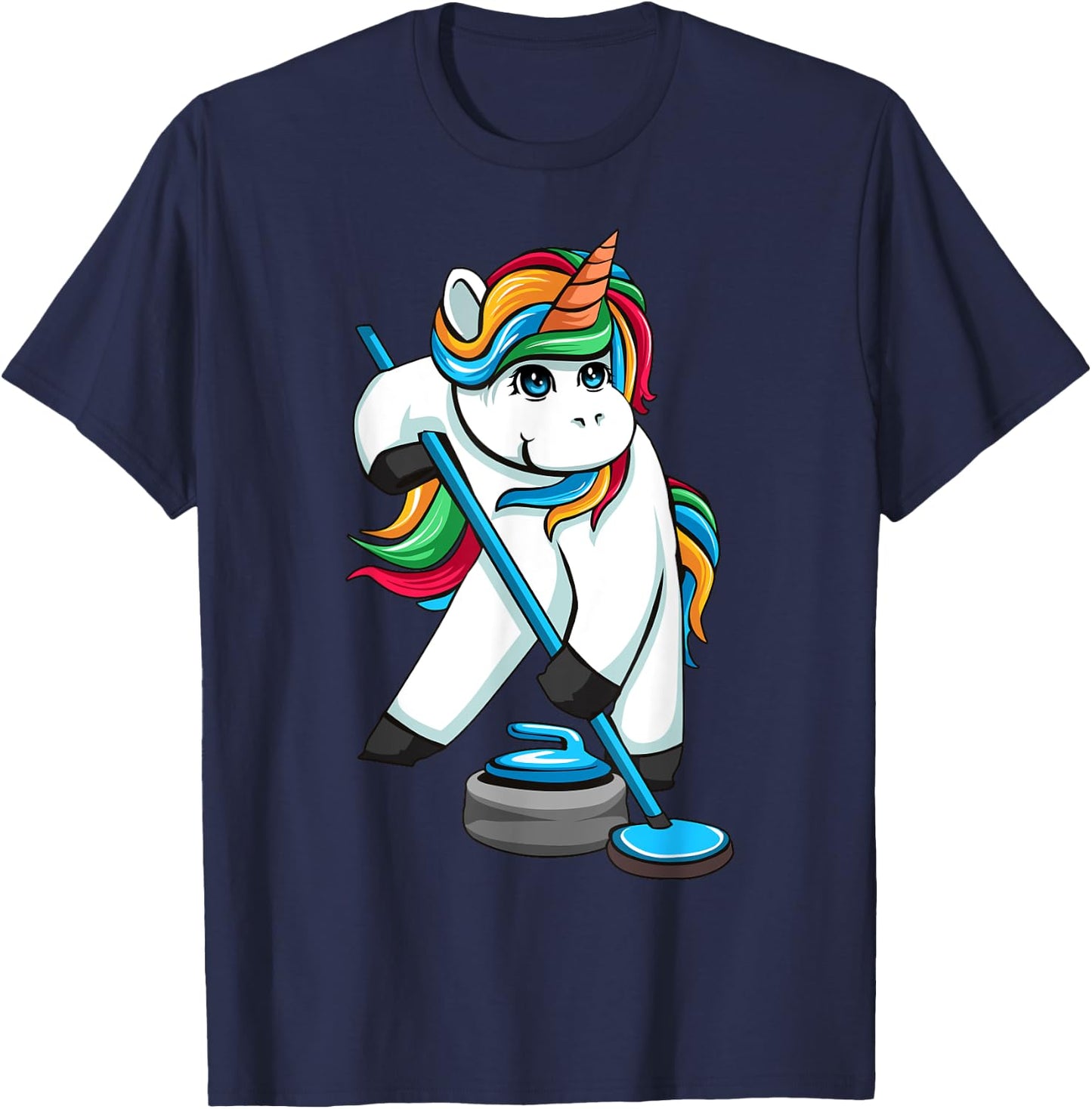 Funny Unicorn Curling Design Women Curling Player T-Shirt - T-Shirt | Navy