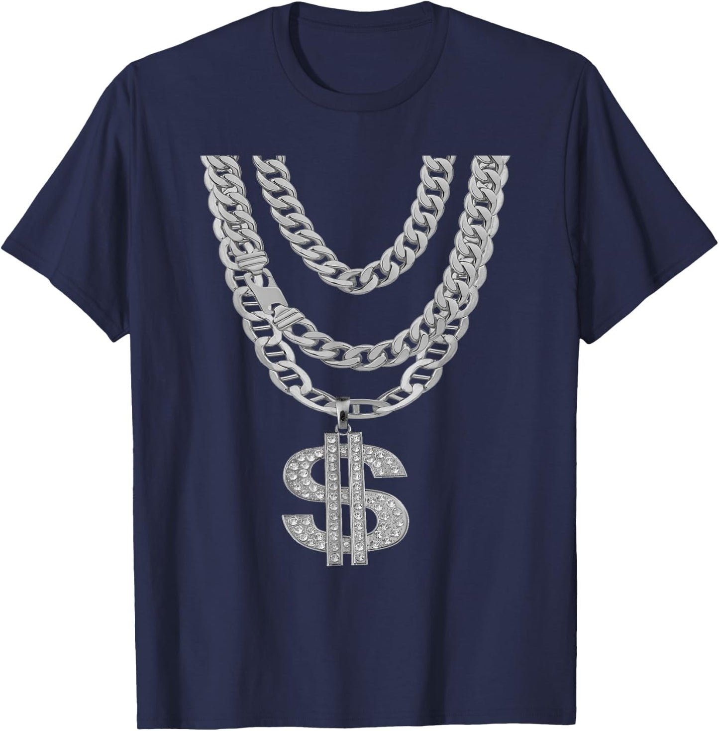 Gangster Chain Shirt | Cheap Hip-Hop Necklace Halloween Gift T-Shirt - T-Shirt | Navy