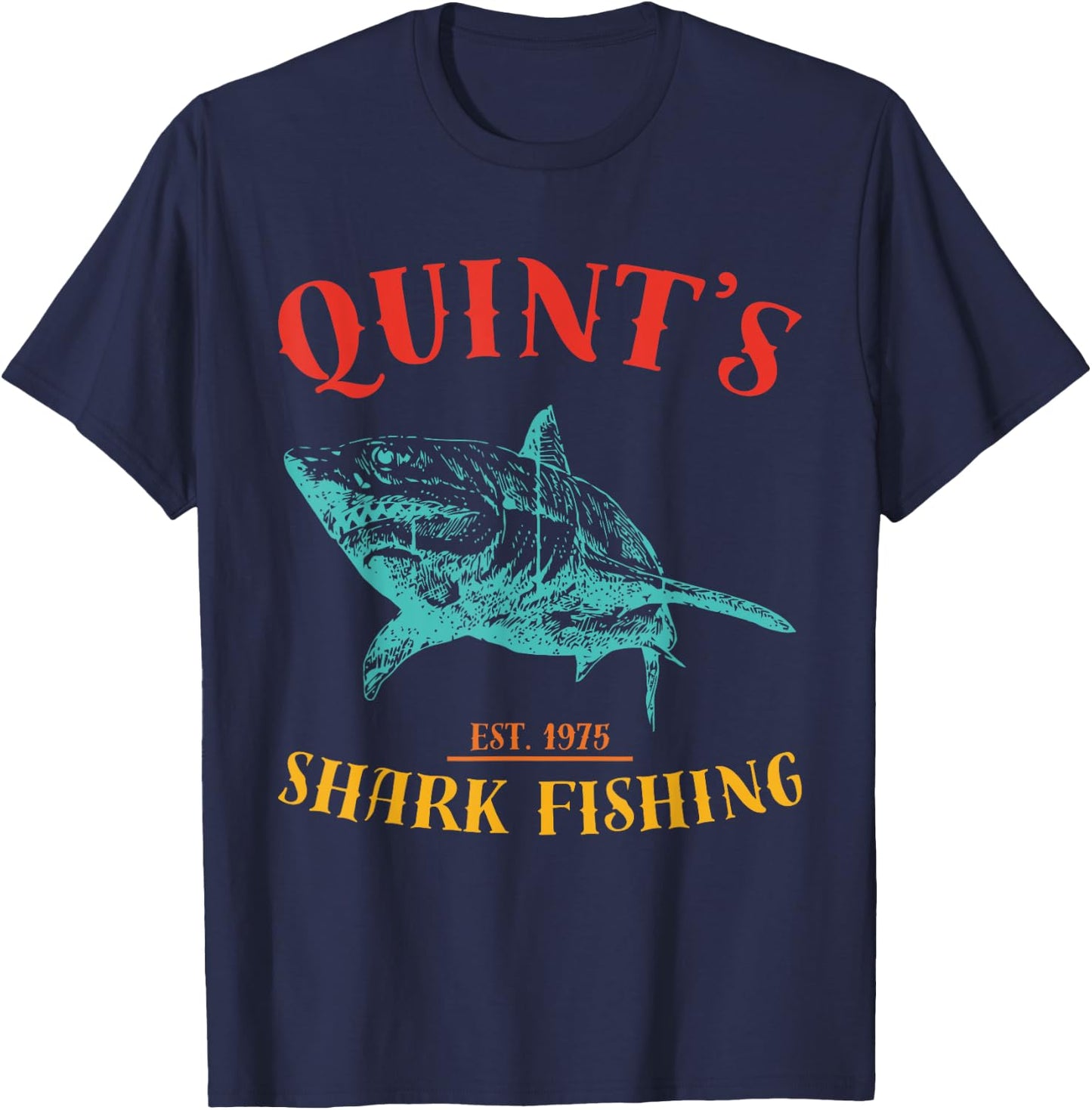 Quint’s Shark est. 1975 Fishing Funny Retro Fishing T-Shirt - T-Shirt | Navy