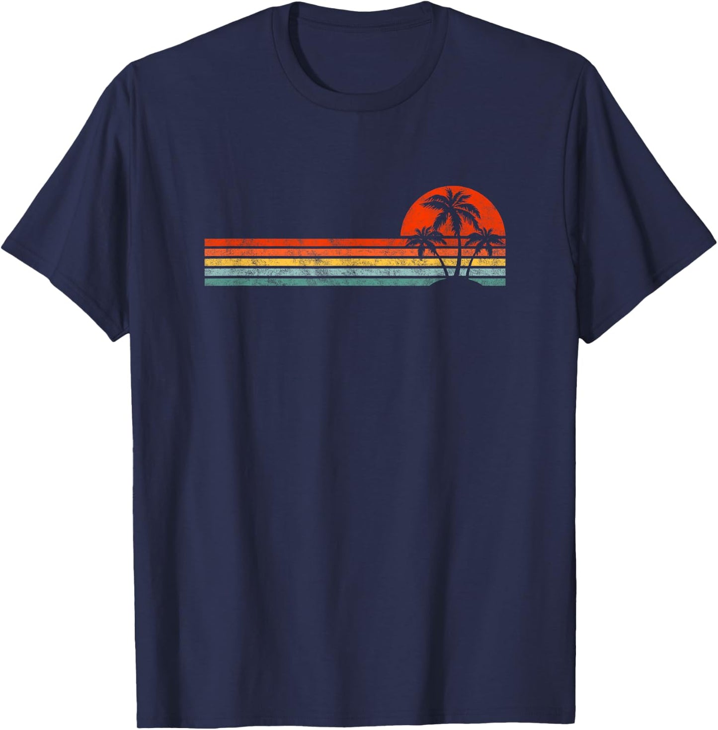 Vintage Palm Tree Sunset Horizon Summer Beach Vacation T-Shirt - T-Shirt | Navy