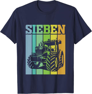 Children's Birthday 7 Years 7th Birthday Tractor , black T-Shirt - T-Shirt | Navy
