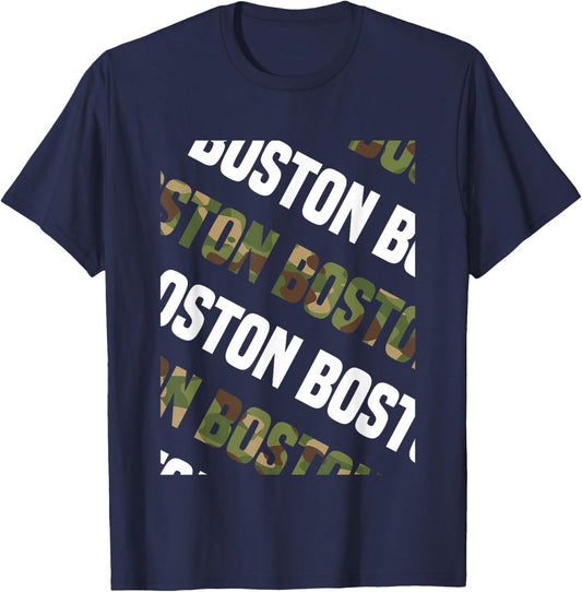 Boston Camo Pattern Green Camouflage T-Shirt - T-Shirt | Navy