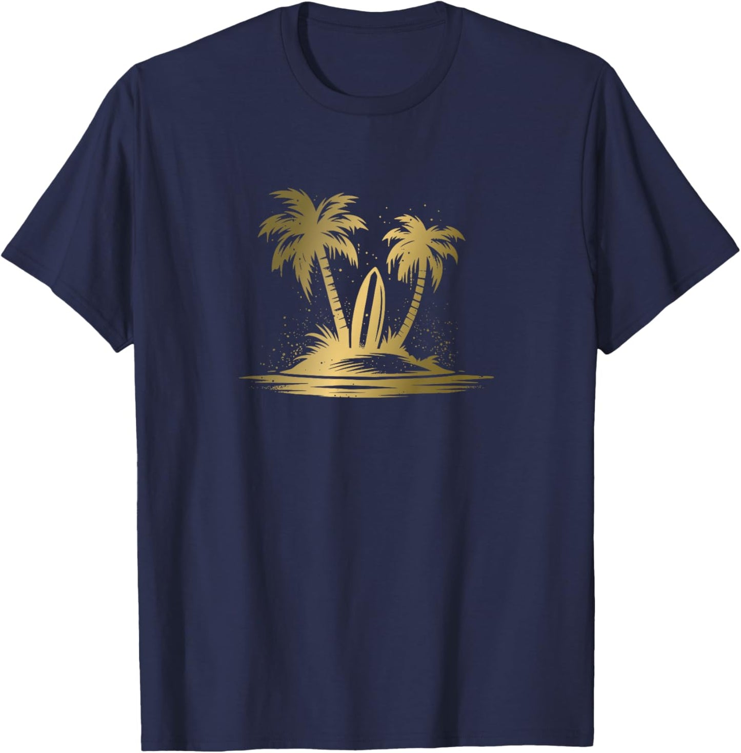 Surfboard and Palm Trees on Summer Island T-Shirt - T-Shirt | Navy