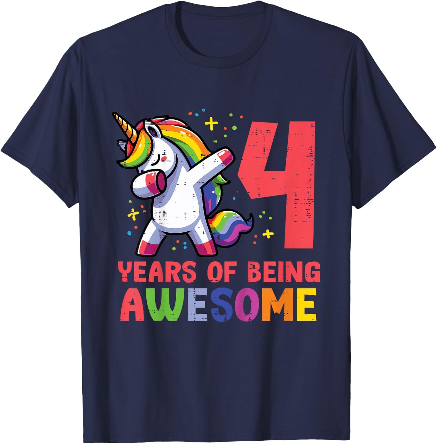 4 Years Of Being Awesome Unicorn 4th Birthday Girls Kids T-Shirt - T-Shirt | Navy