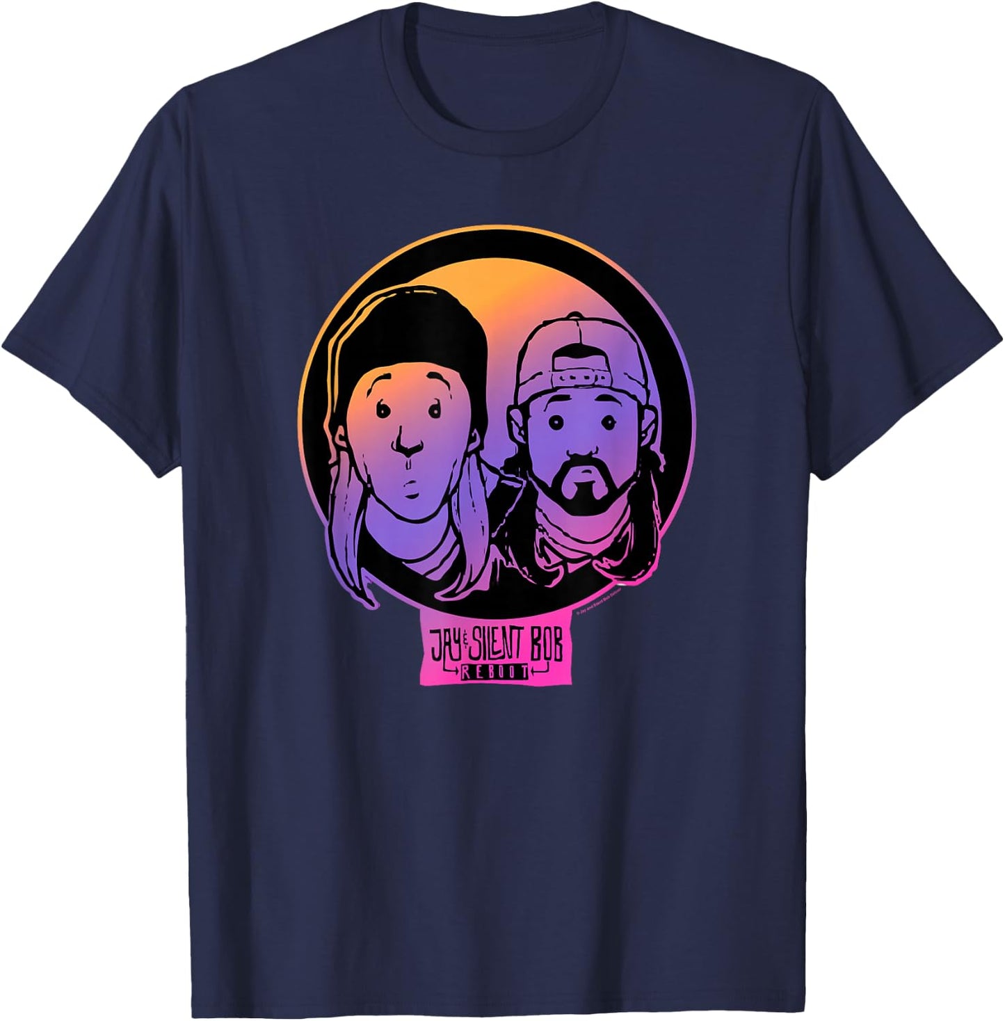 Jay & Silent Bob Colorful Cartoon Gradient Portraits T-Shirt - T-Shirt | Navy