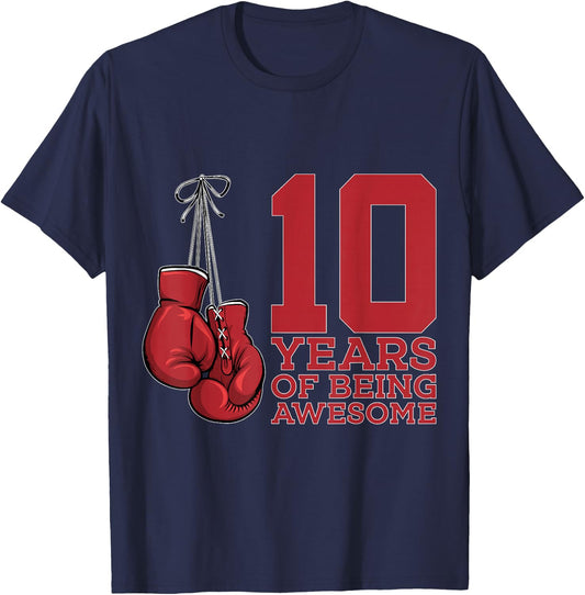 Boxing 10 Years of Being Awesome Boxer 10th Birthday T-Shirt - T-Shirt | Navy