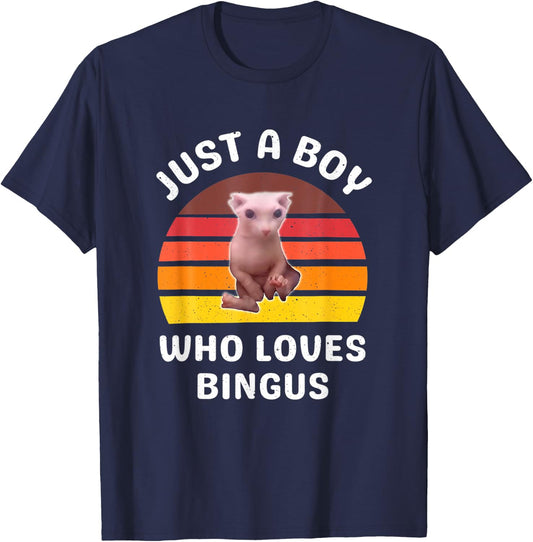 Just A Boy Who Loves Bingus Funny Hairless Sphynx Cat T-Shirt - T-Shirt | Navy