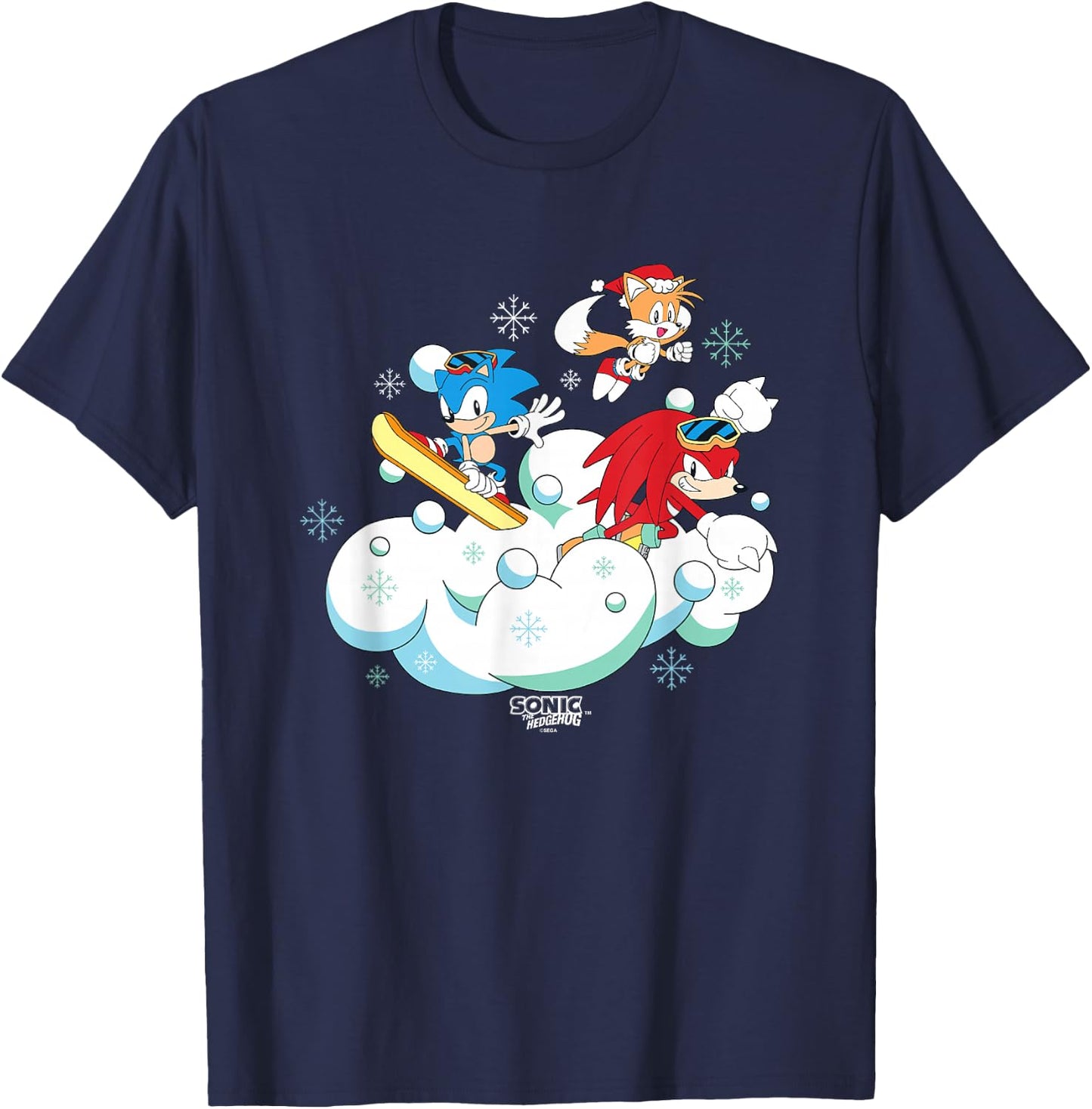 Sonic The Hedgehog Christmas Main Trio Fun In The Snow T-Shirt - T-Shirt | Navy