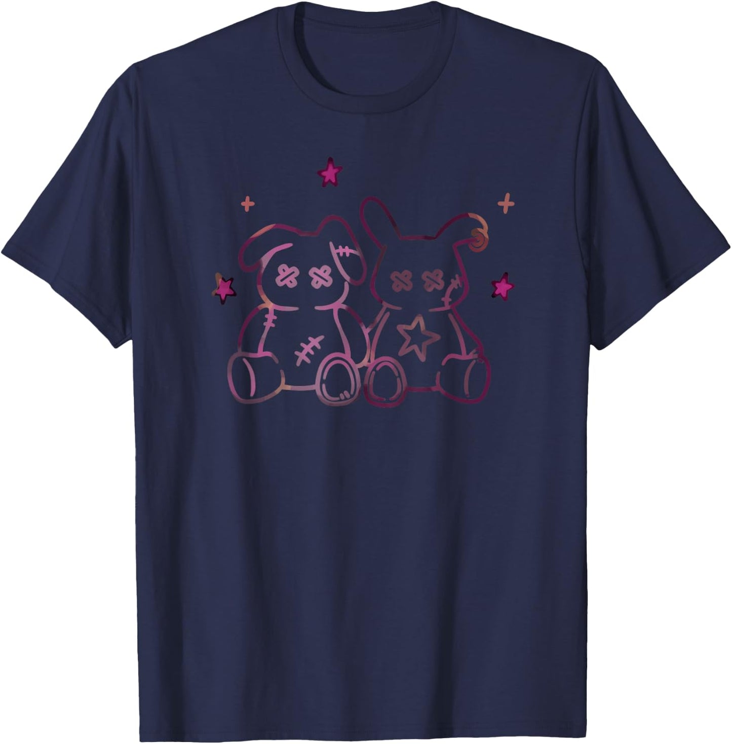 Harajuku Y2K Creepy Pastel Goth Doll Bunnies T-Shirt - T-Shirt | Navy