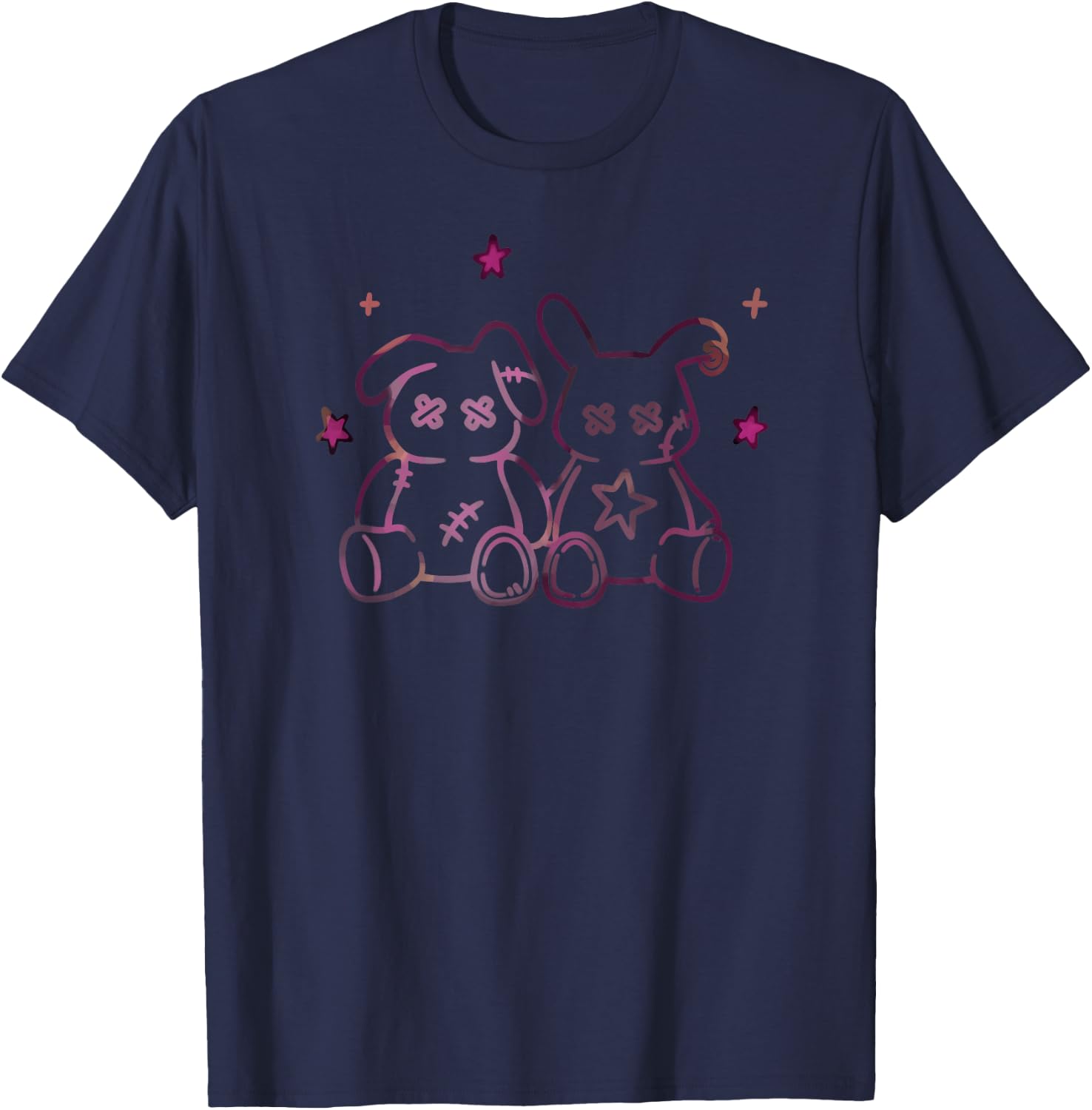 Harajuku Y2K Creepy Pastel Goth Doll Bunnies T-Shirt - T-Shirt | Navy