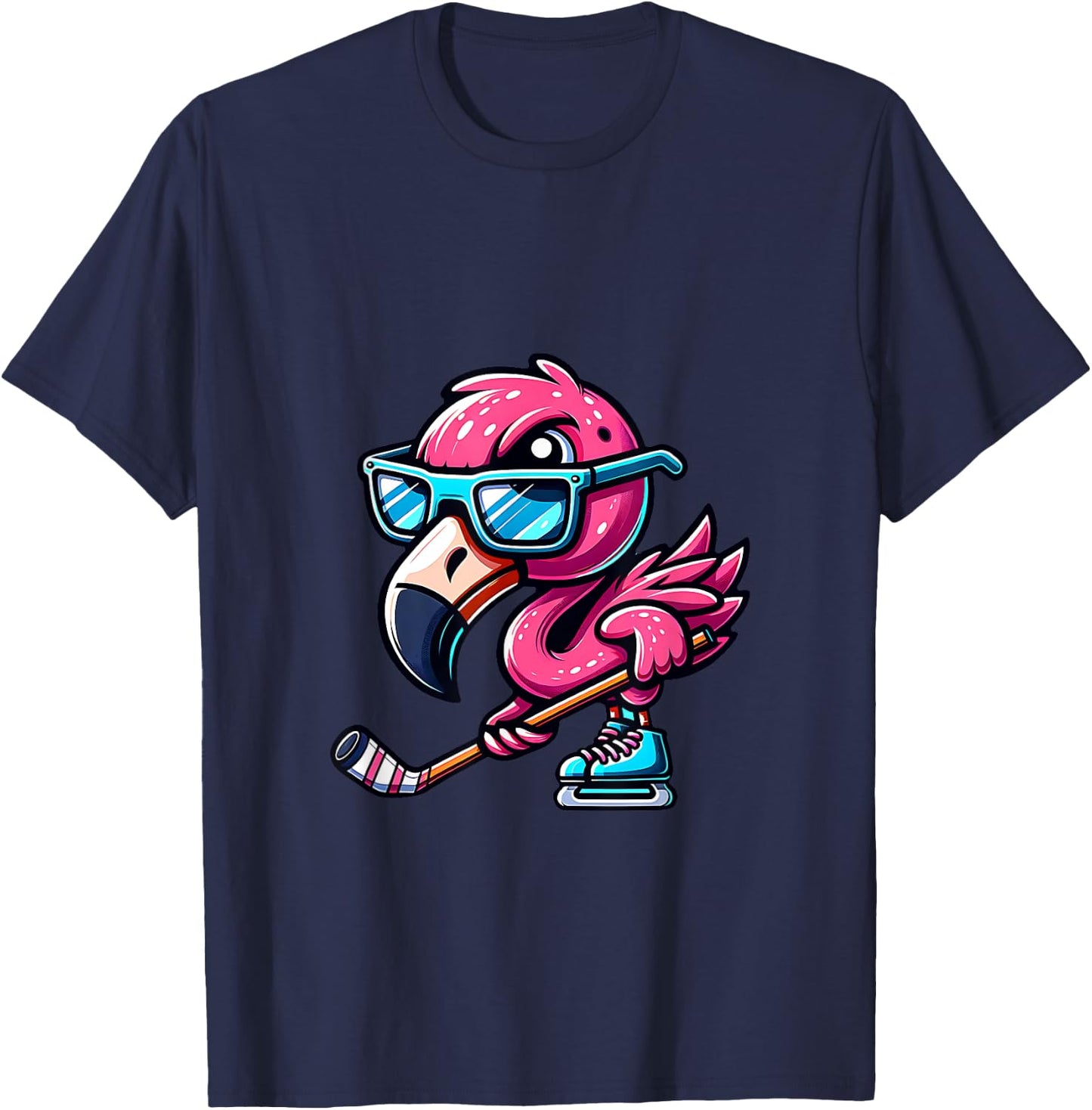 Cool Ice Hockey Flamingo With Attitude T-Shirt - T-Shirt | Navy