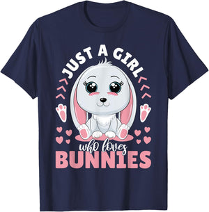 Just A Girl Who Loves Bunnies Women Rabbit Lover Cute Bunny T-Shirt - T-Shirt | Navy