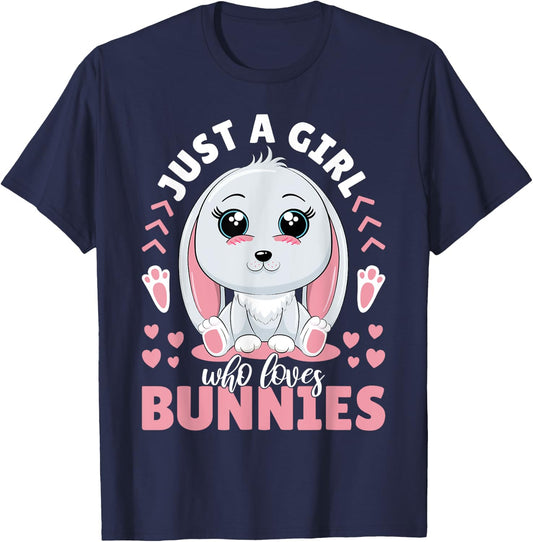 Just A Girl Who Loves Bunnies Women Rabbit Lover Cute Bunny T-Shirt - T-Shirt | Navy