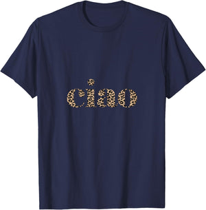 CIAO - Leopard Print - Italian Fashion & Trendy Style Design T-Shirt - T-Shirt | Navy
