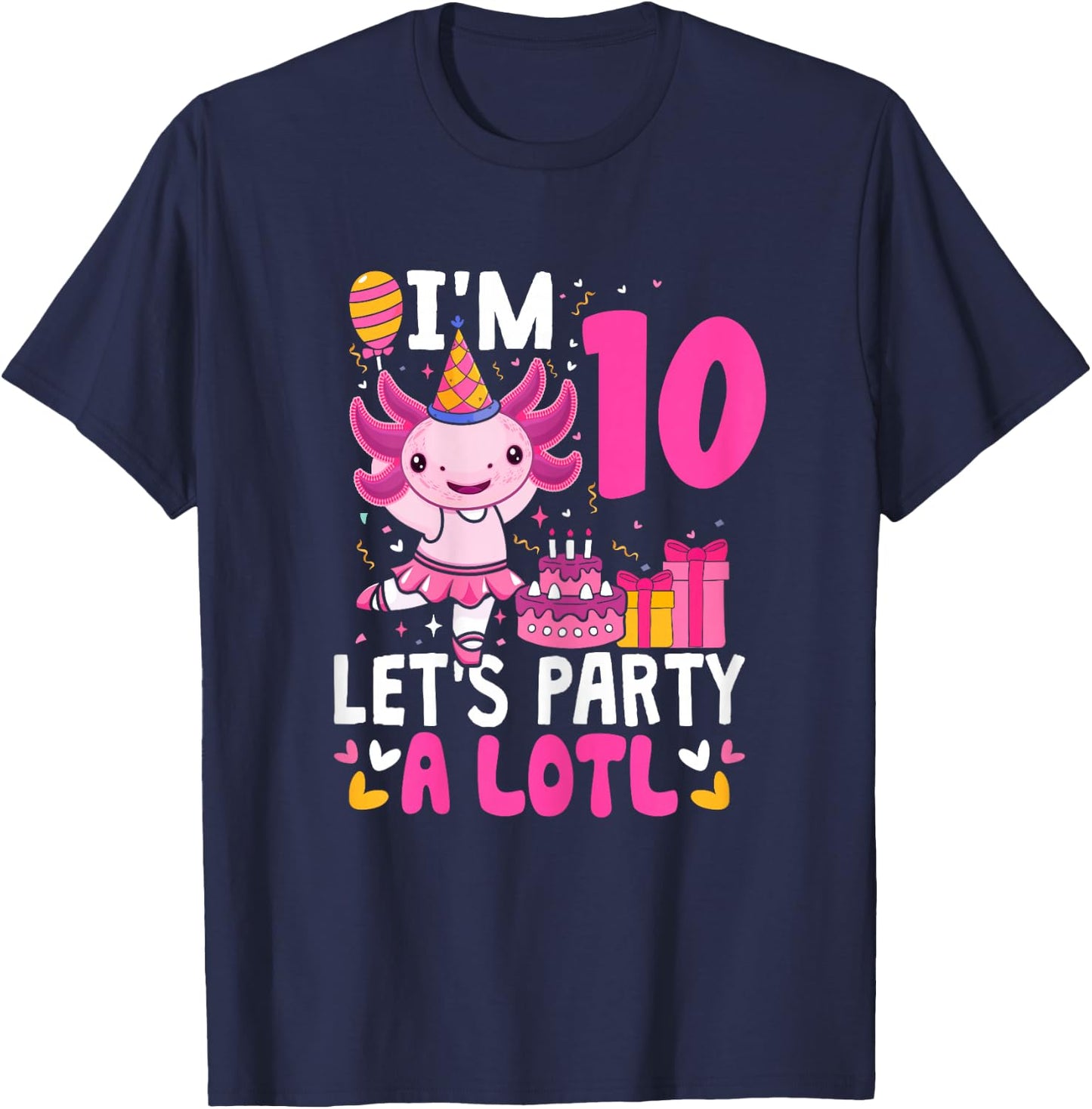 10th Birthday Shirt For Girls Axolotl 10 Year Old Birthday T-Shirt - T-Shirt | Navy