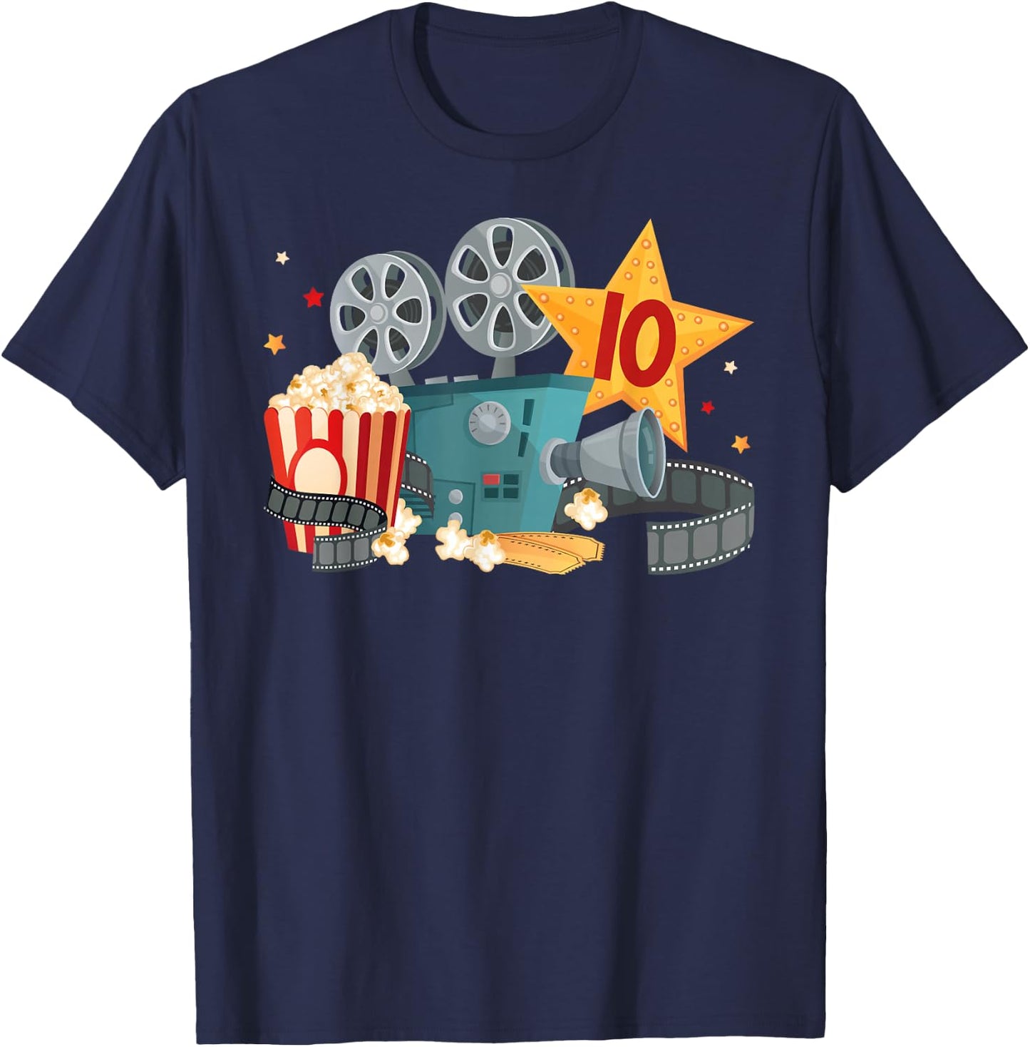 10th Movie Night Birthday Party Ten Year Old Movie Lover T-Shirt - T-Shirt | Navy