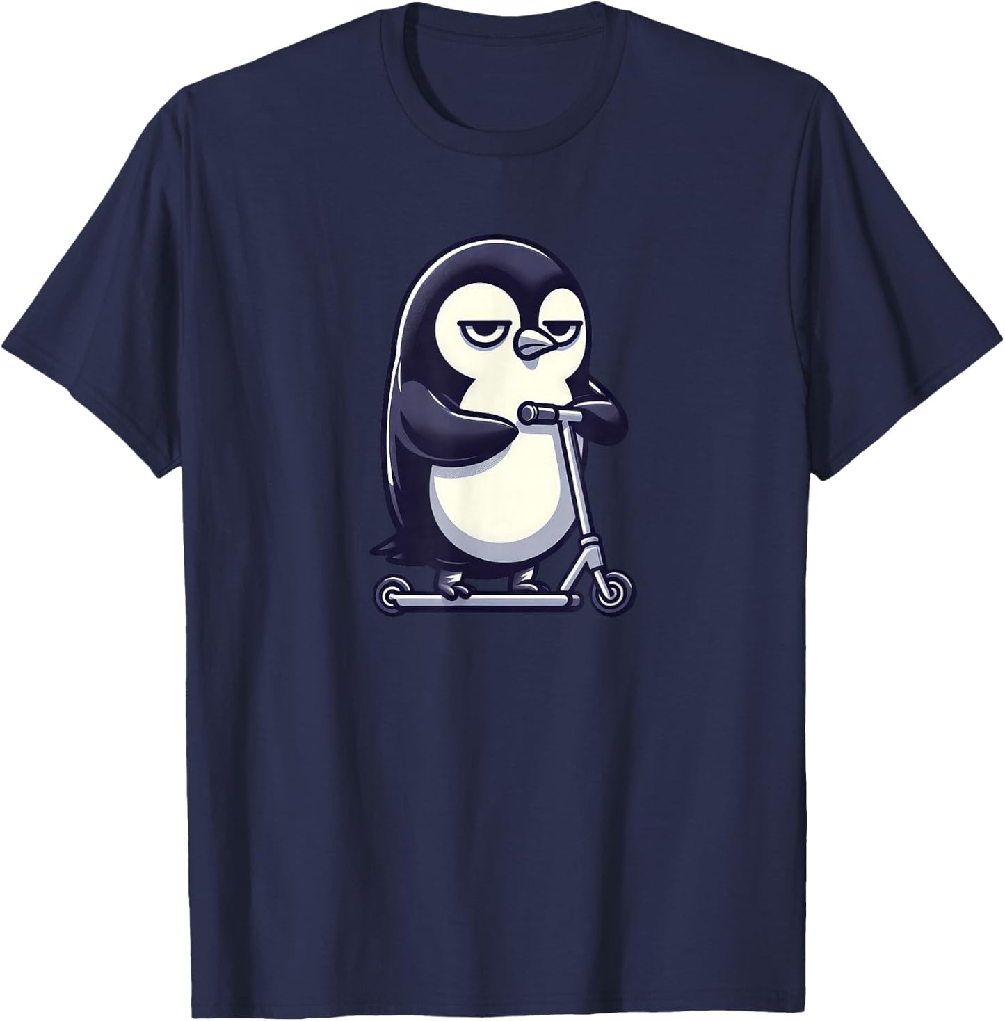 Cartoon Bored Penguin on Scooter T-Shirt - T-Shirt | Navy