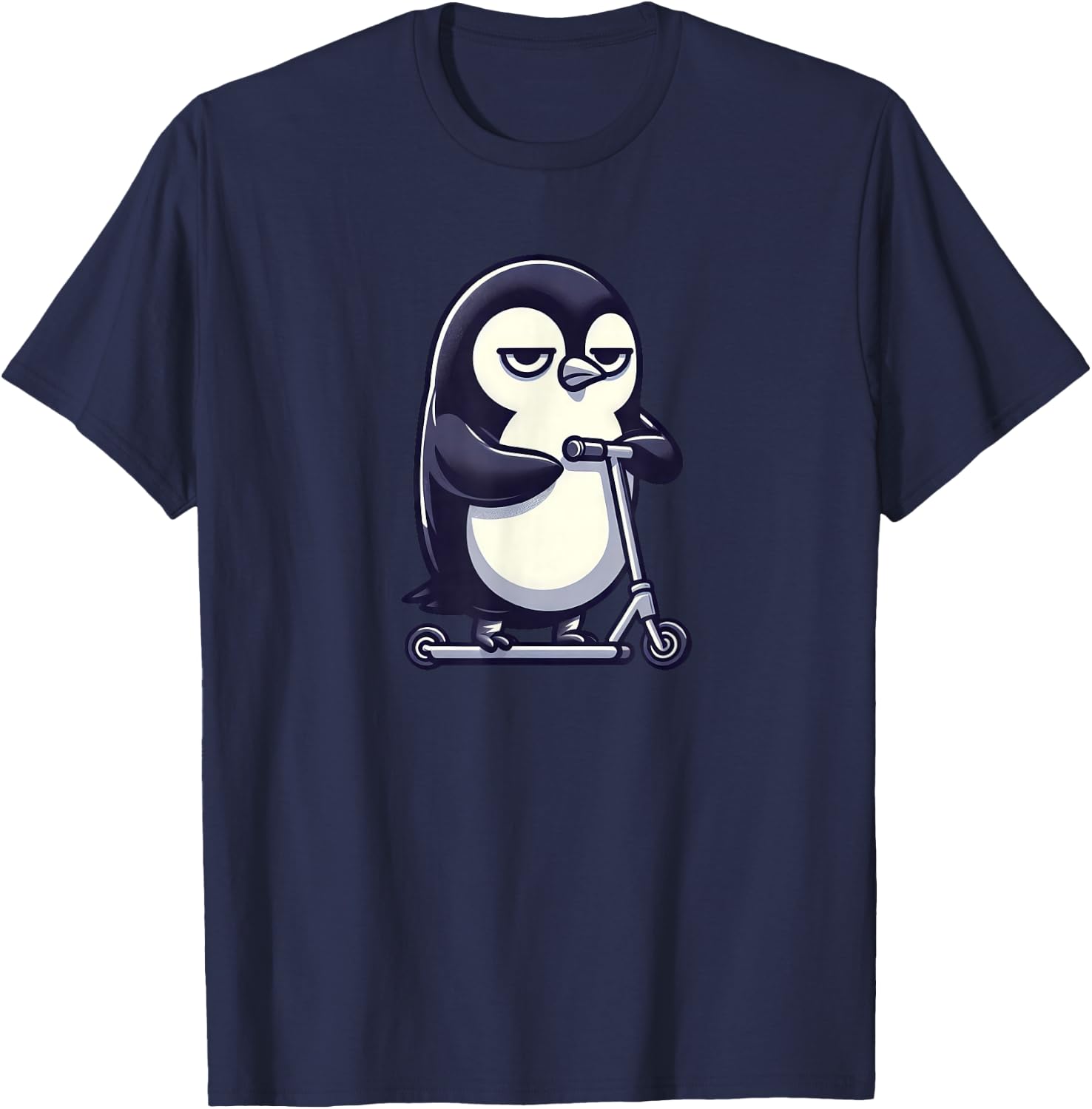 Cartoon Bored Penguin on Scooter T-Shirt - T-Shirt | Navy