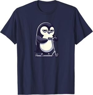Cartoon Bored Penguin on Scooter T-Shirt - T-Shirt | Navy