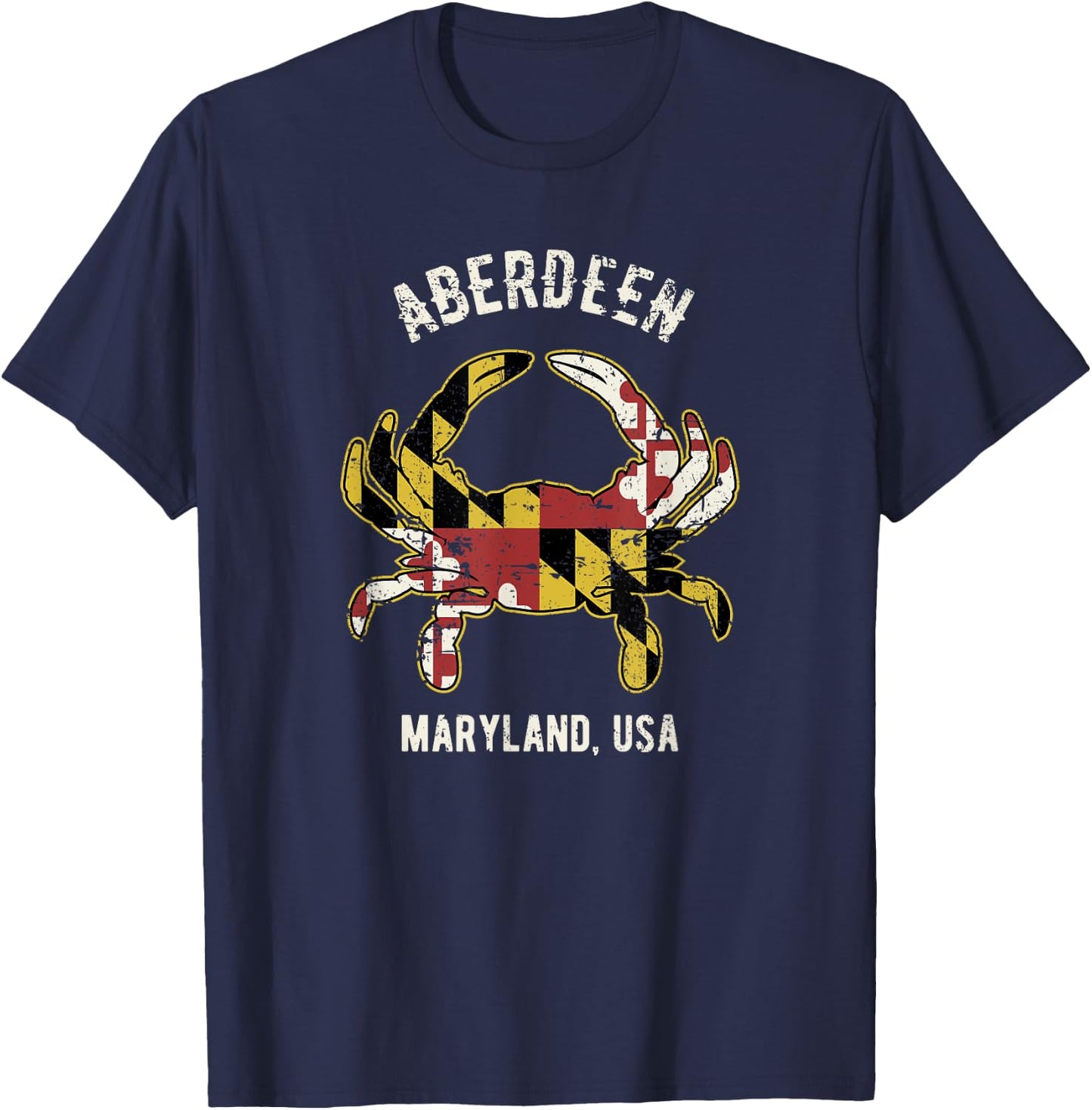 Aberdeen Maryland USA Crab Vintage Distressed Style Design T-Shirt - T-Shirt | Navy