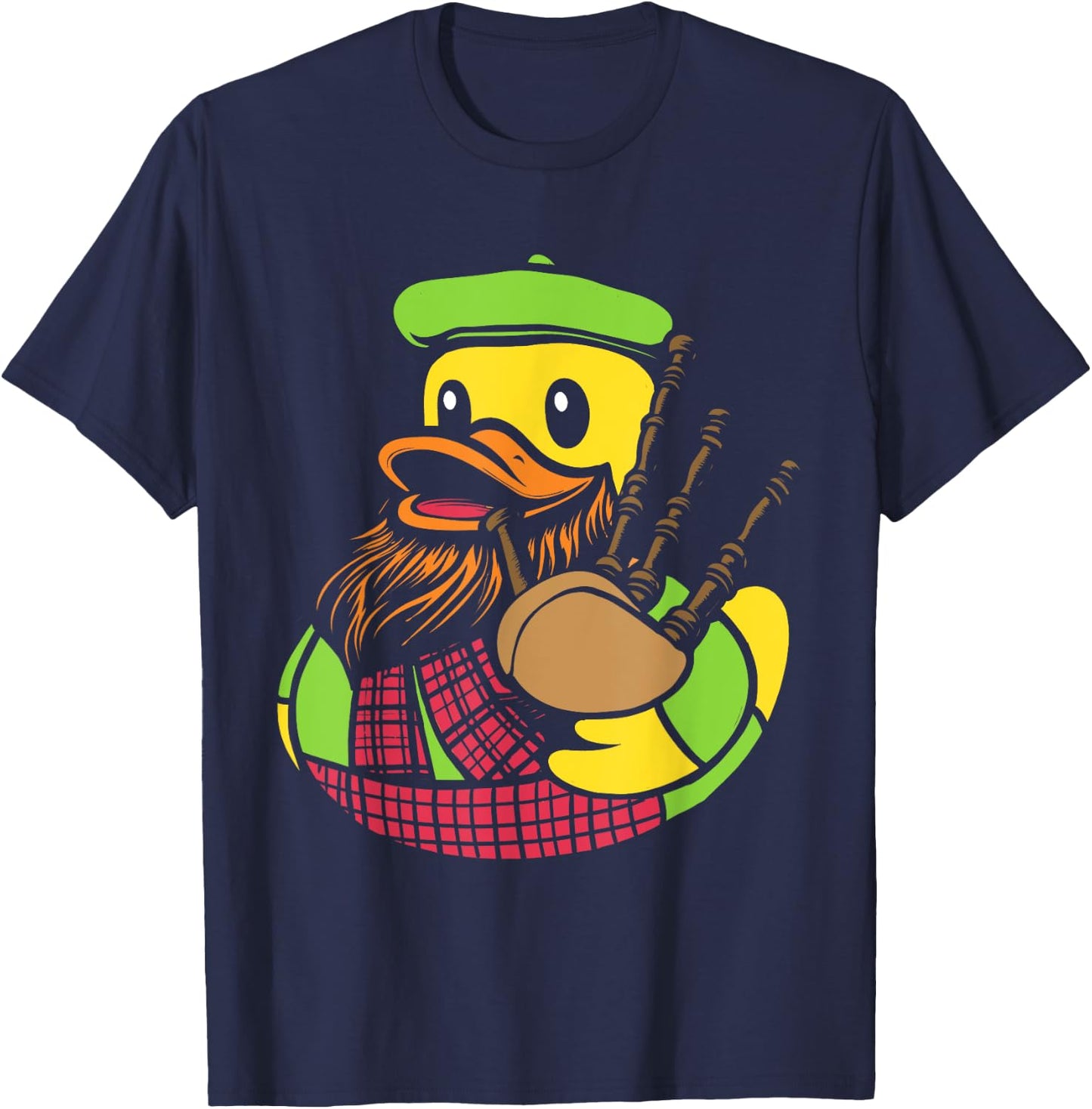 Bagpipe Duck Traditional Scots Rubber Ducky -Adult , Black, Small, Short Sleeve, Classic Fit, Halloween, Music, Cartoon, Unique Bagpipe Rubber Duck Pattern, Blended Fabric T-Shirt - T-Shirt | Navy