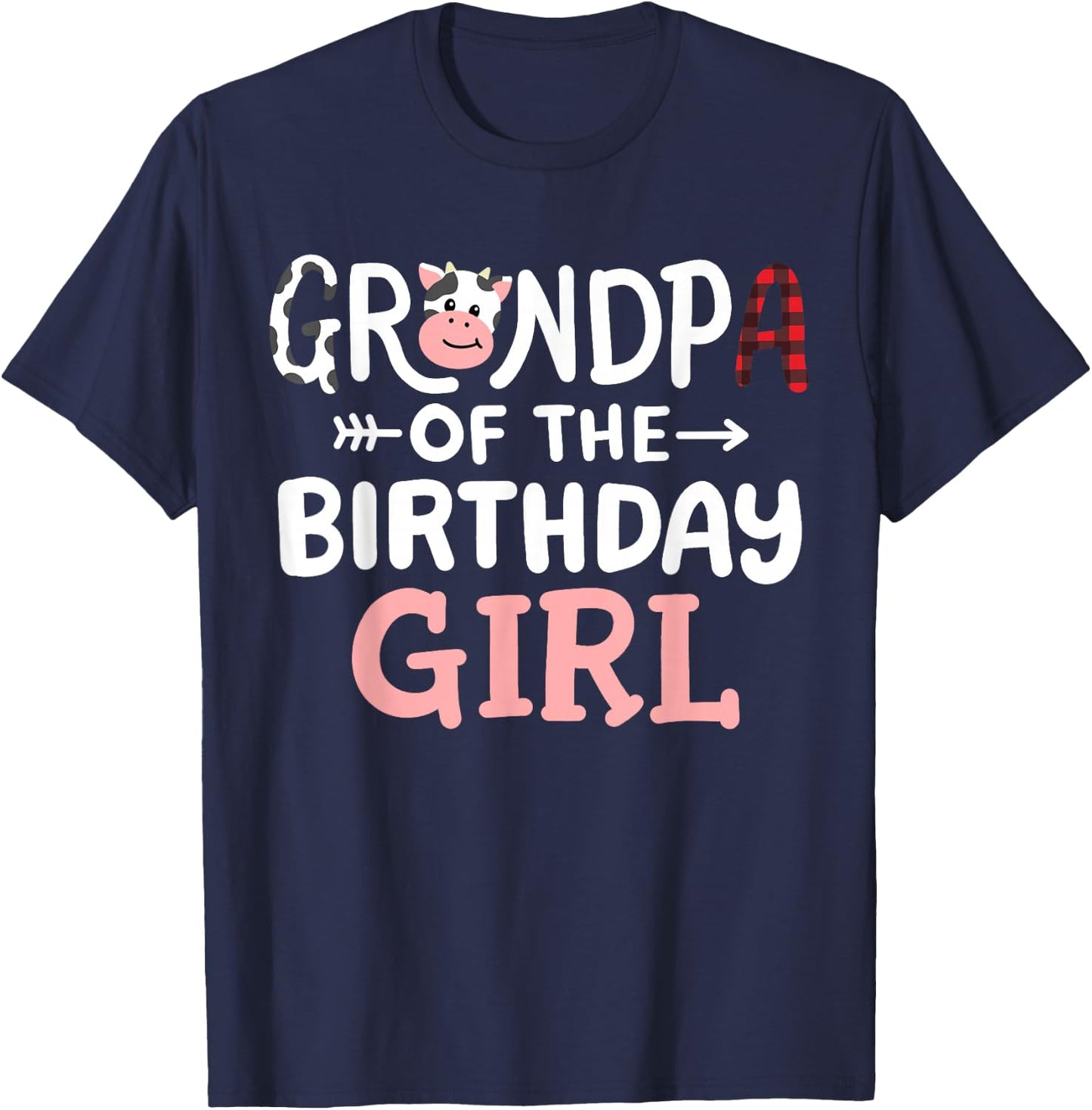 Grandpa of the Birthday Girl Cow Farm Party Matching Family T-Shirt - T-Shirt | Navy