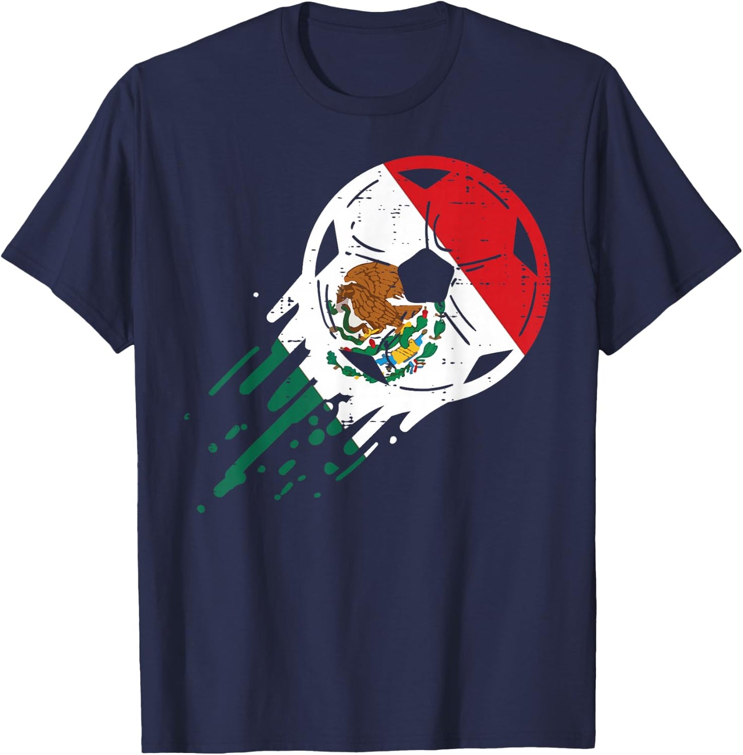 Mexico Flag Soccer Ball Mexican Football Fan Men Women Kids T-Shirt - T-Shirt | Navy