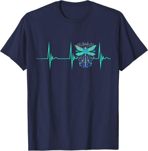 Dragonfly Dragonflies Nature Insect Heartbeat EKG Pulse T-Shirt - T-Shirt | Navy