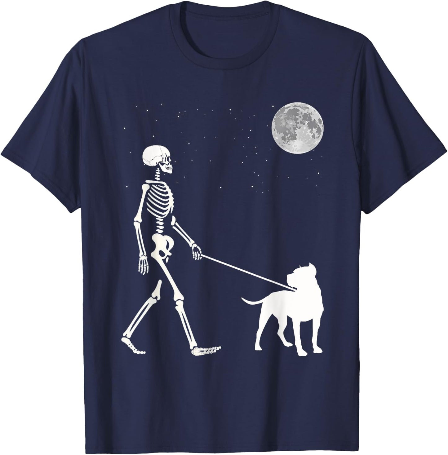 Fun Skeleton Walking Pitbull Dog Full Moon Women Kids T-Shirt - T-Shirt | Navy