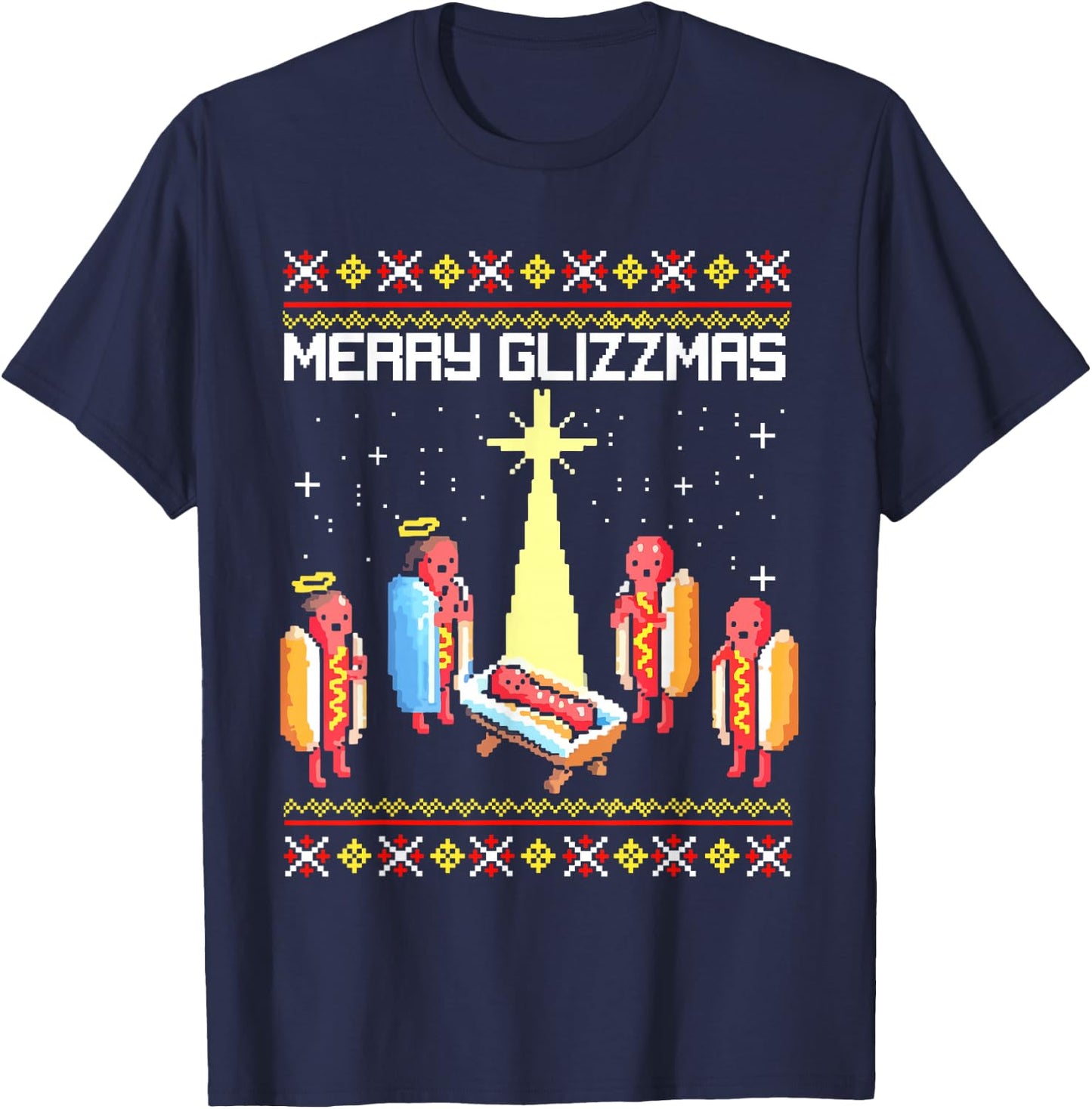 Merry Glizzmas Tacky Funny Merry Christmas Hotdogs T-Shirt - T-Shirt | Navy