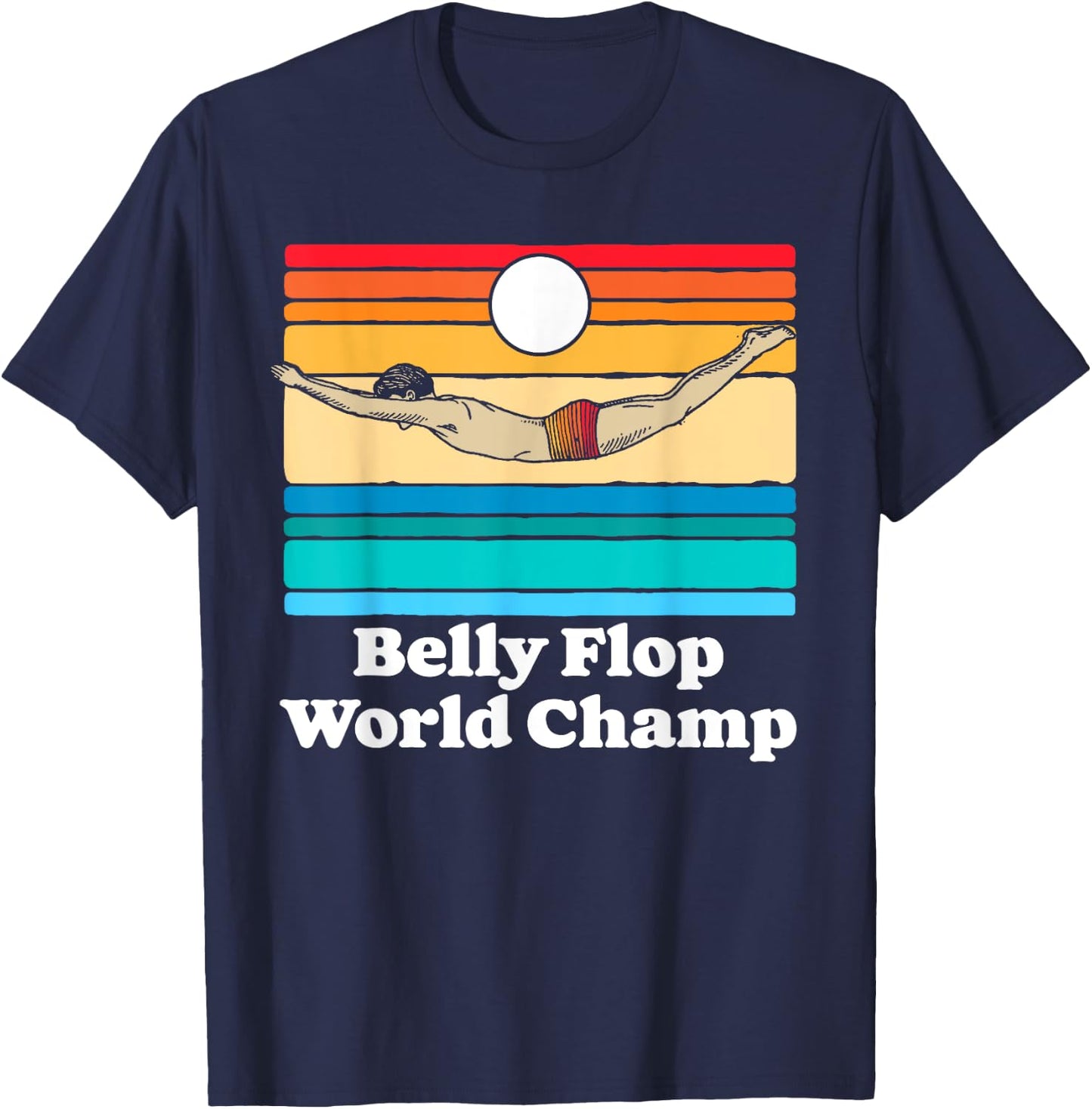 Belly Flop Champion Funny 80s Vintage Diving Swimmer Graphic T-Shirt - T-Shirt | Navy