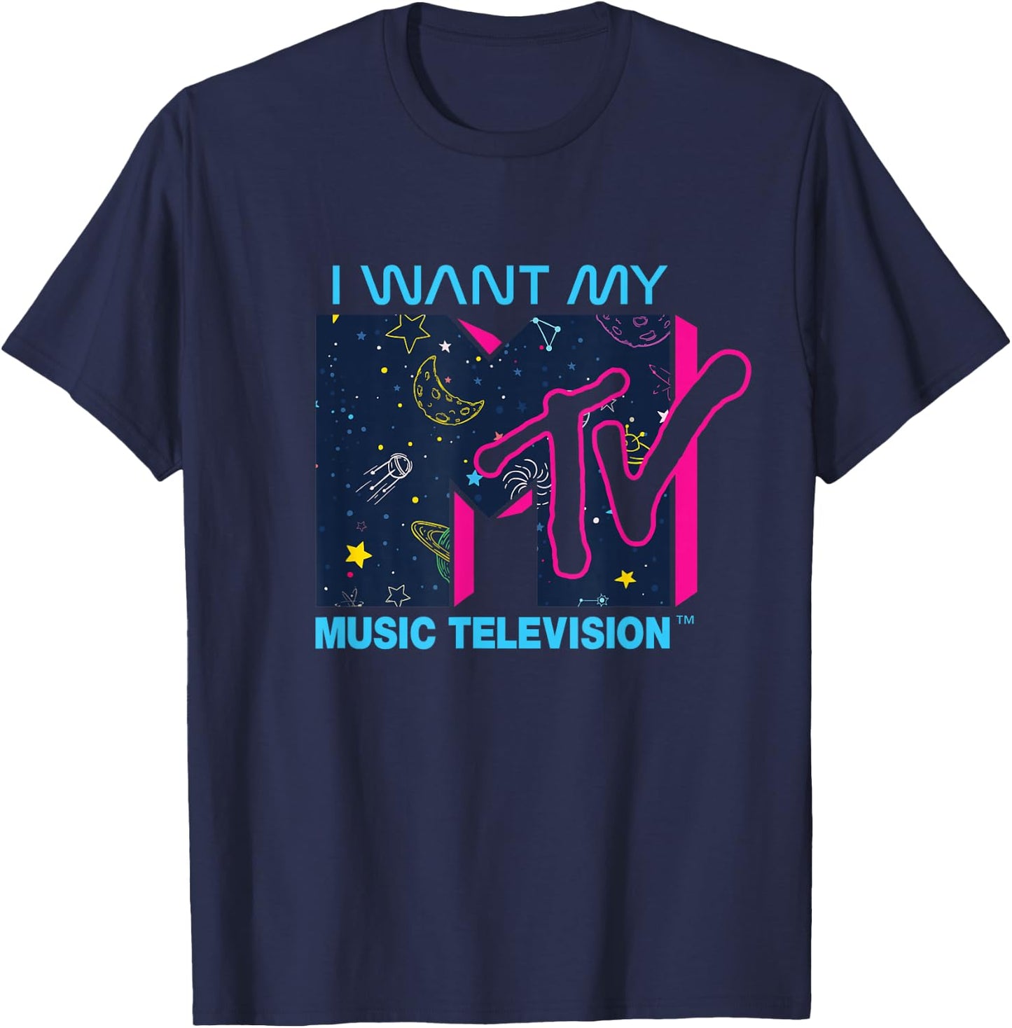 Mademark x MTV Official I want my MTV Logo in Space T-Shirt - T-Shirt | Navy