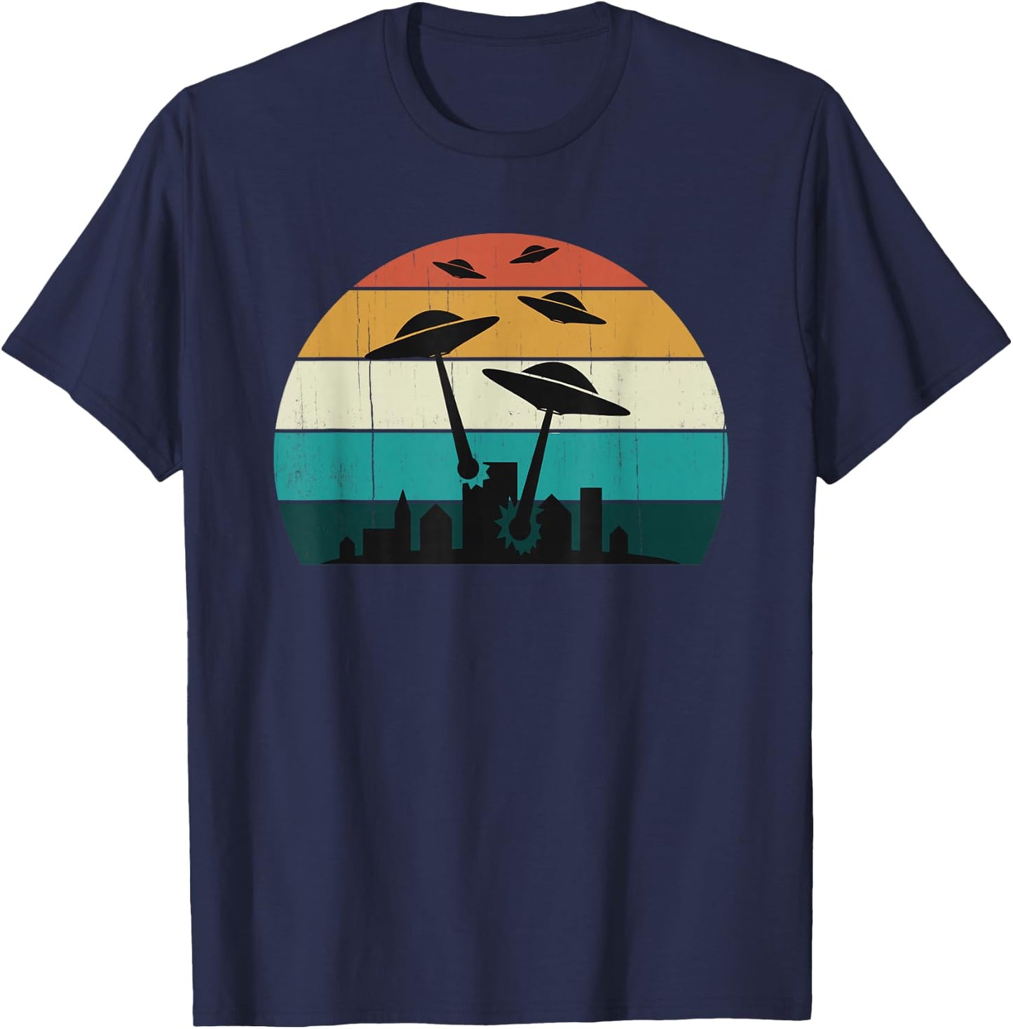Retro UFO Attack at Sunset - Cool Classic T-Shirt - T-Shirt | Navy