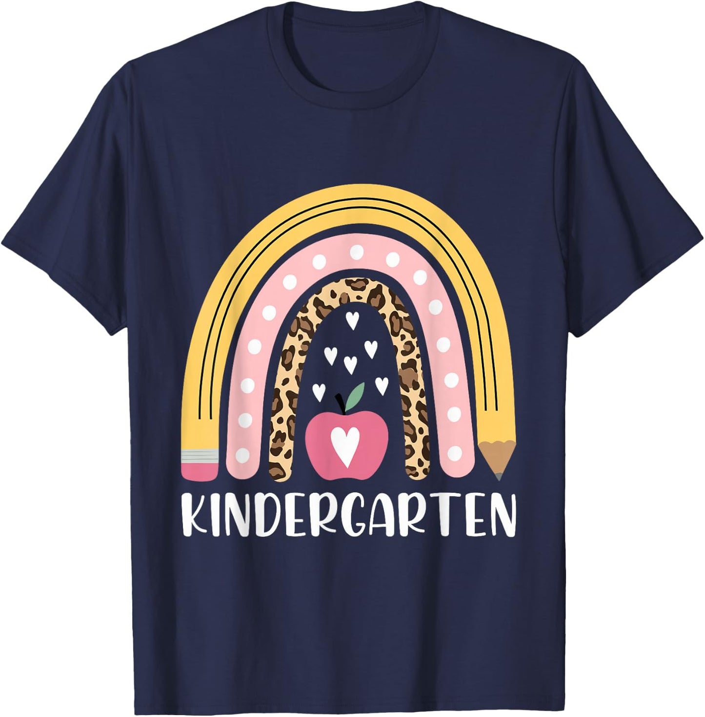 Kindergarten Teacher Leopard Rainbow Teacher Back to School T-Shirt - T-Shirt | Navy
