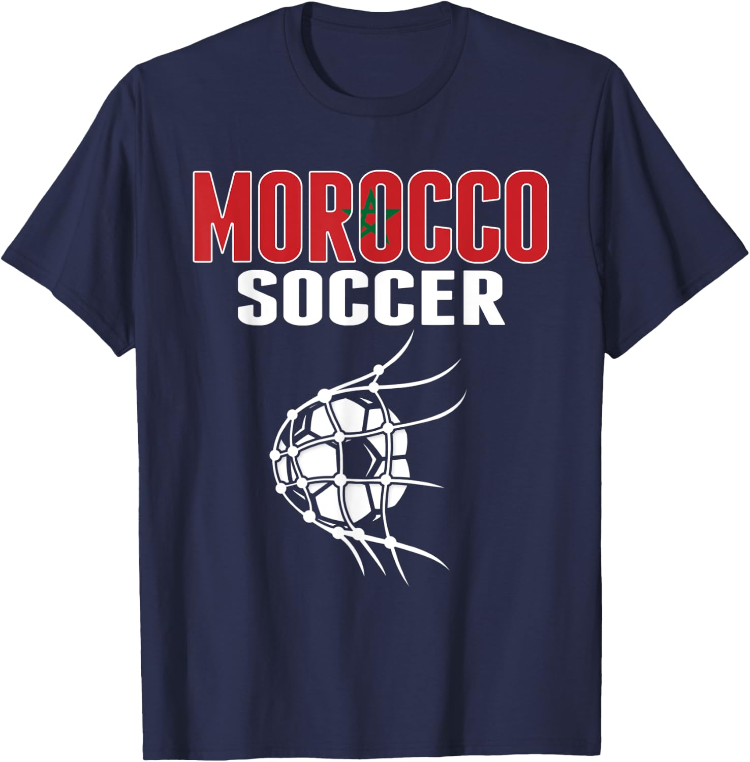 Morocco Soccer Ball In Net - Moroccan Football Supporters T-Shirt - T-Shirt | Navy