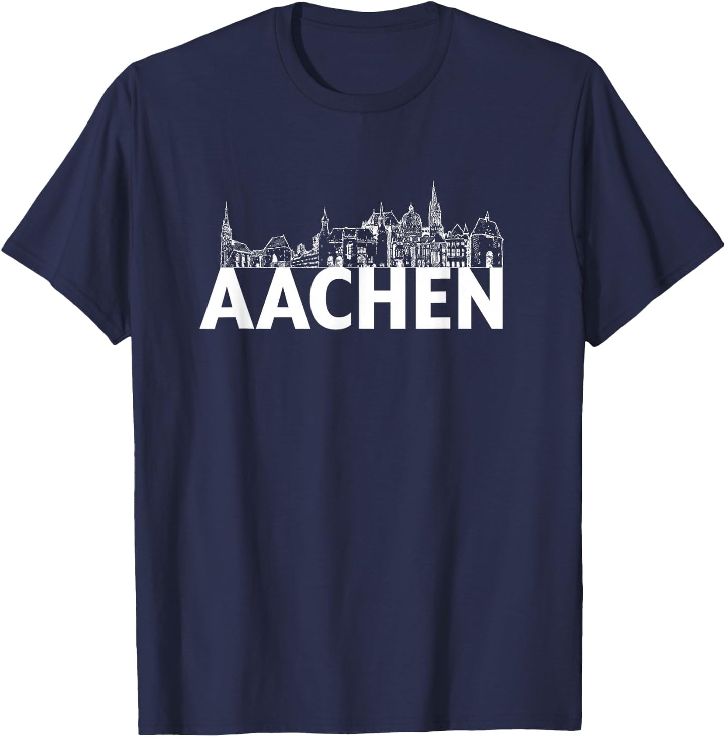 Aachen Deutschland Europa Stadt Skyline Silhouette Umriss Skizze T-Shirt - T-Shirt | Navy