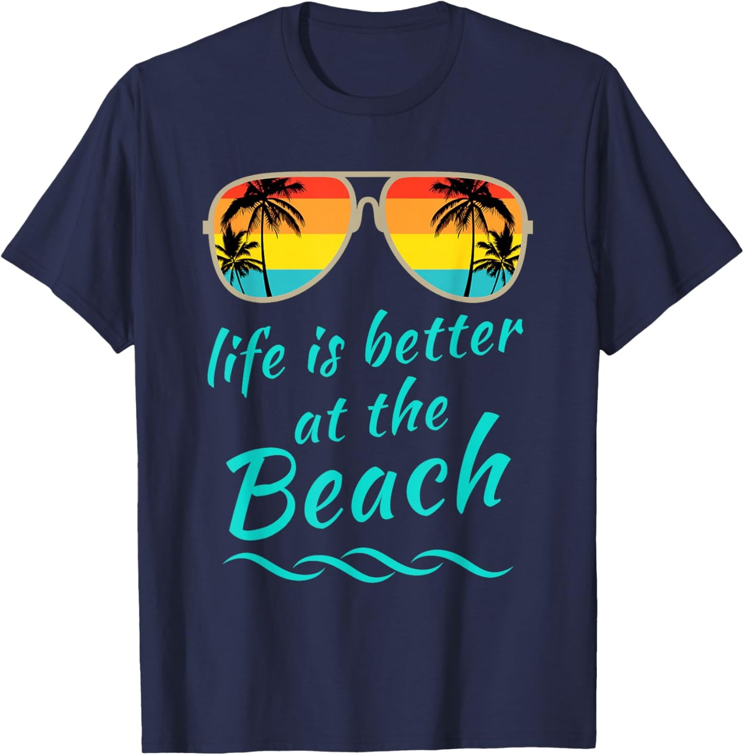 Life is Better at The Beach Retro Palm Trees Summer T-Shirt - T-Shirt | Navy