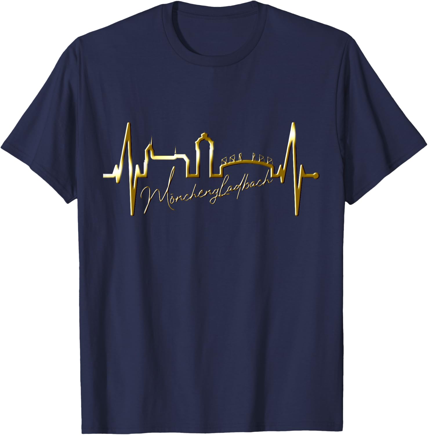 Mönchengladbach Skyline Herzschlag Fan Liebe Mönchengladbach T-Shirt - T-Shirt | Navy