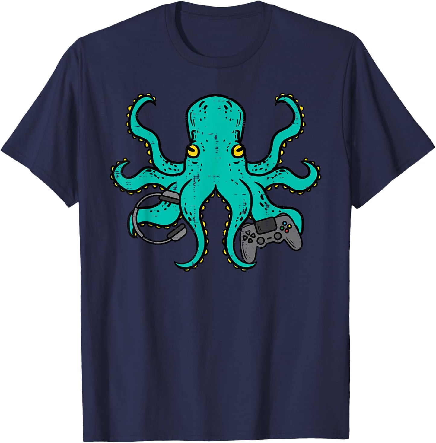 Gamer Shirts Video Games Boys Men Girls Kids Gift Octopus Gamer Funny Gaming -Multiaged Black Short Sleeve Size Small T-Shirt - T-Shirt | Navy