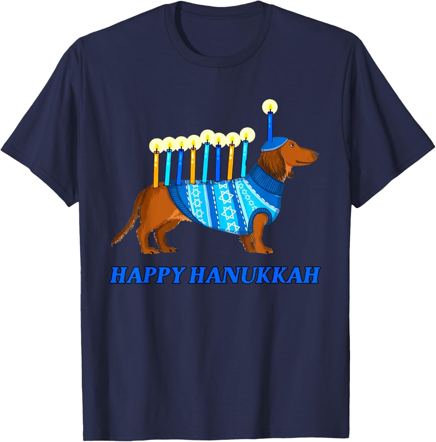 Weiner Dog Menorah Happy Hanukkah Weiner Dog Menorah T-Shirt - T-Shirt | Navy