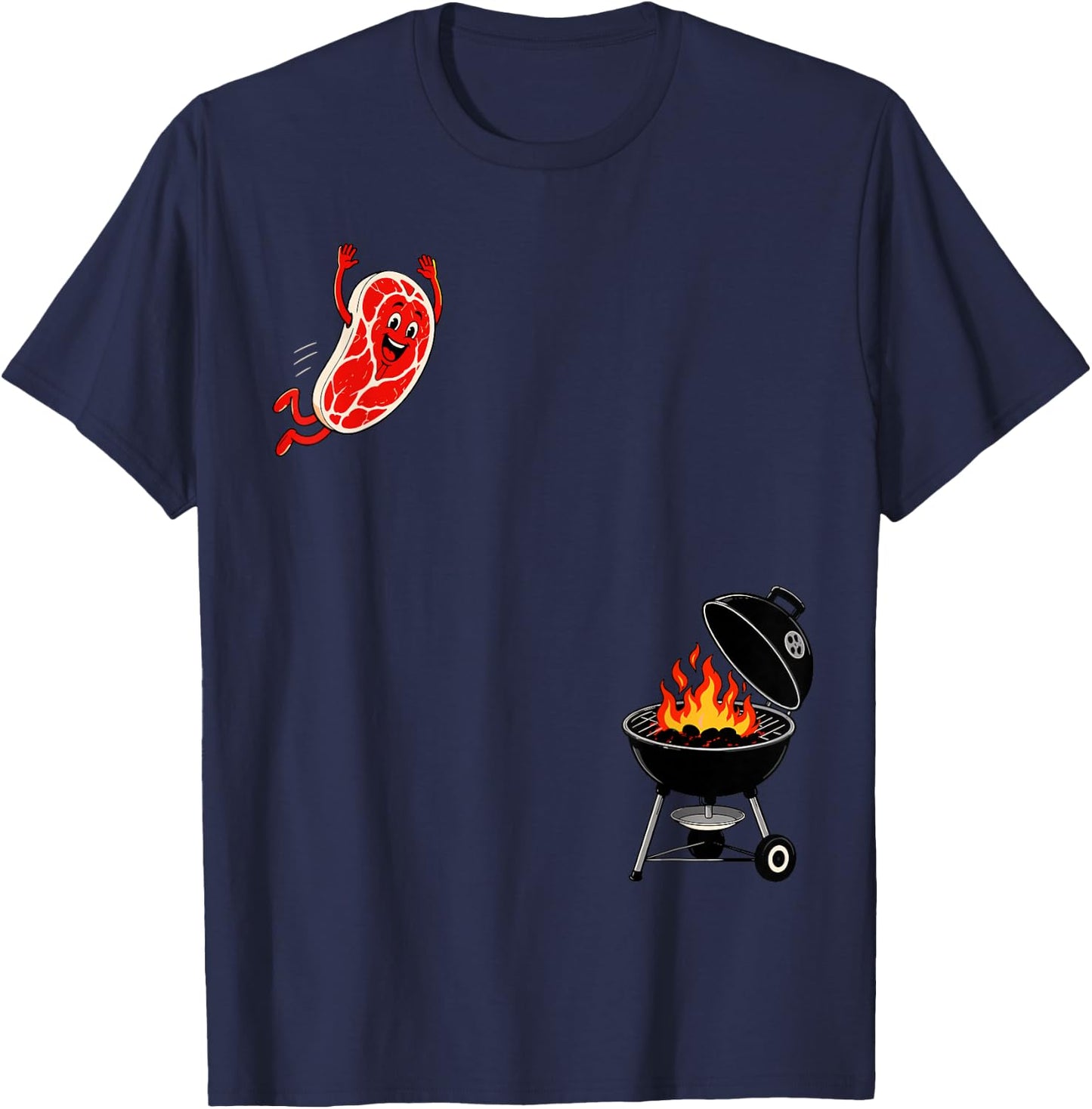 Steak Dive Flying Steak BBQ Grilling Cartoon 4th of July T-Shirt - T-Shirt | Navy